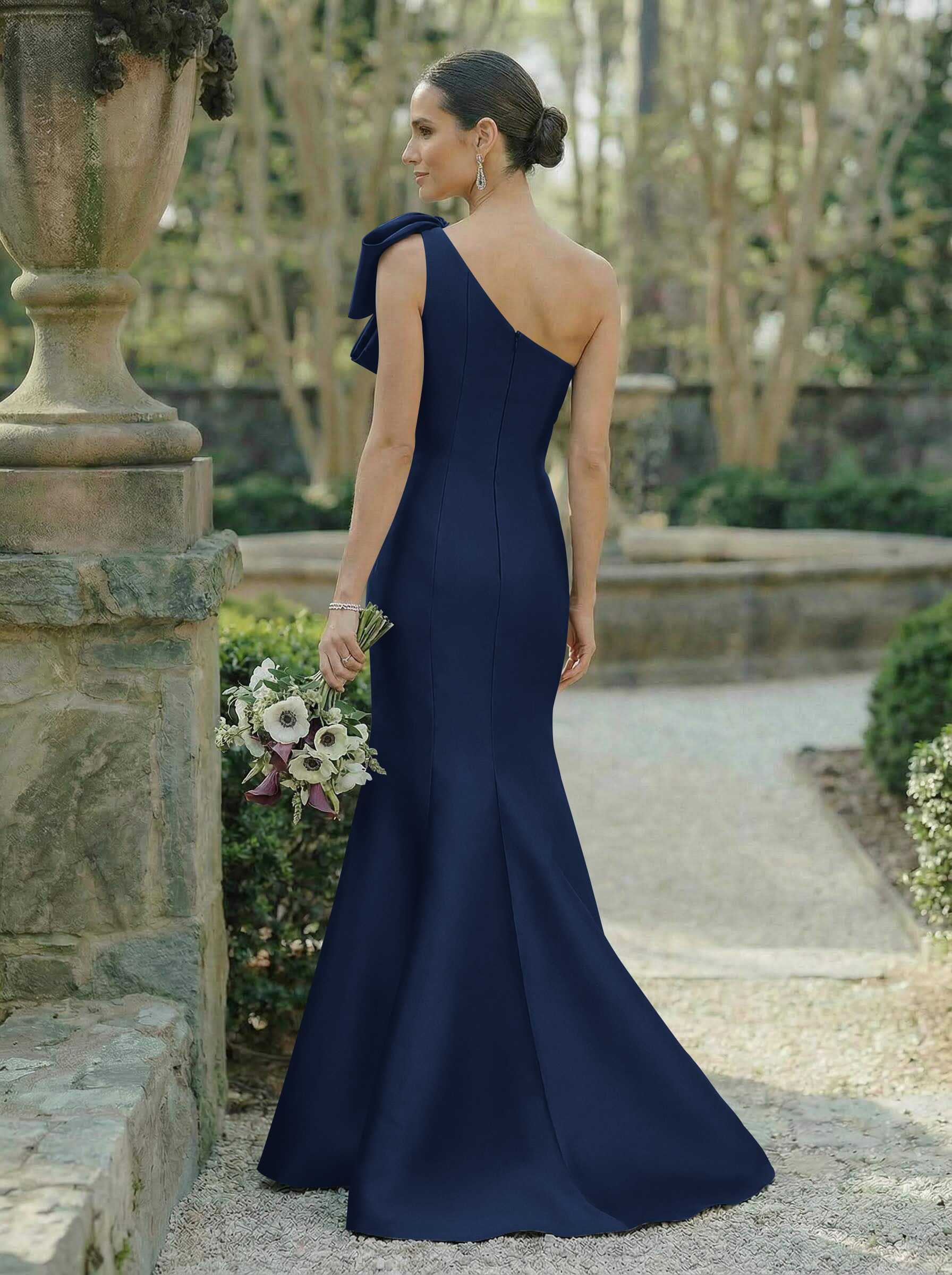 Trumpet/Mermaid One-Shoulder Sleeveless Satin Bridesmaid Dresses With Bow(s), product image 10