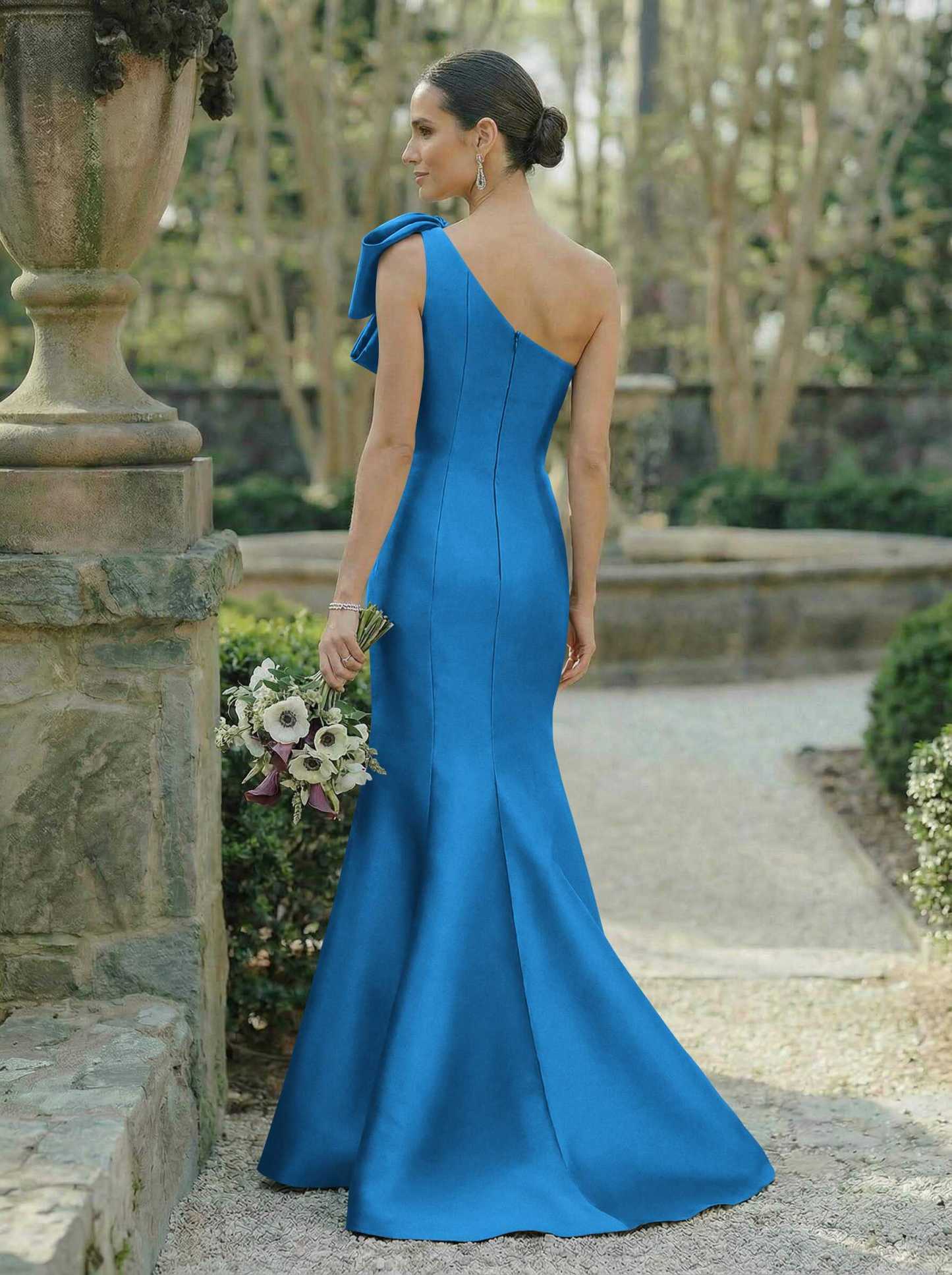 Trumpet/Mermaid One-Shoulder Sleeveless Satin Bridesmaid Dresses With Bow(s), product image 26