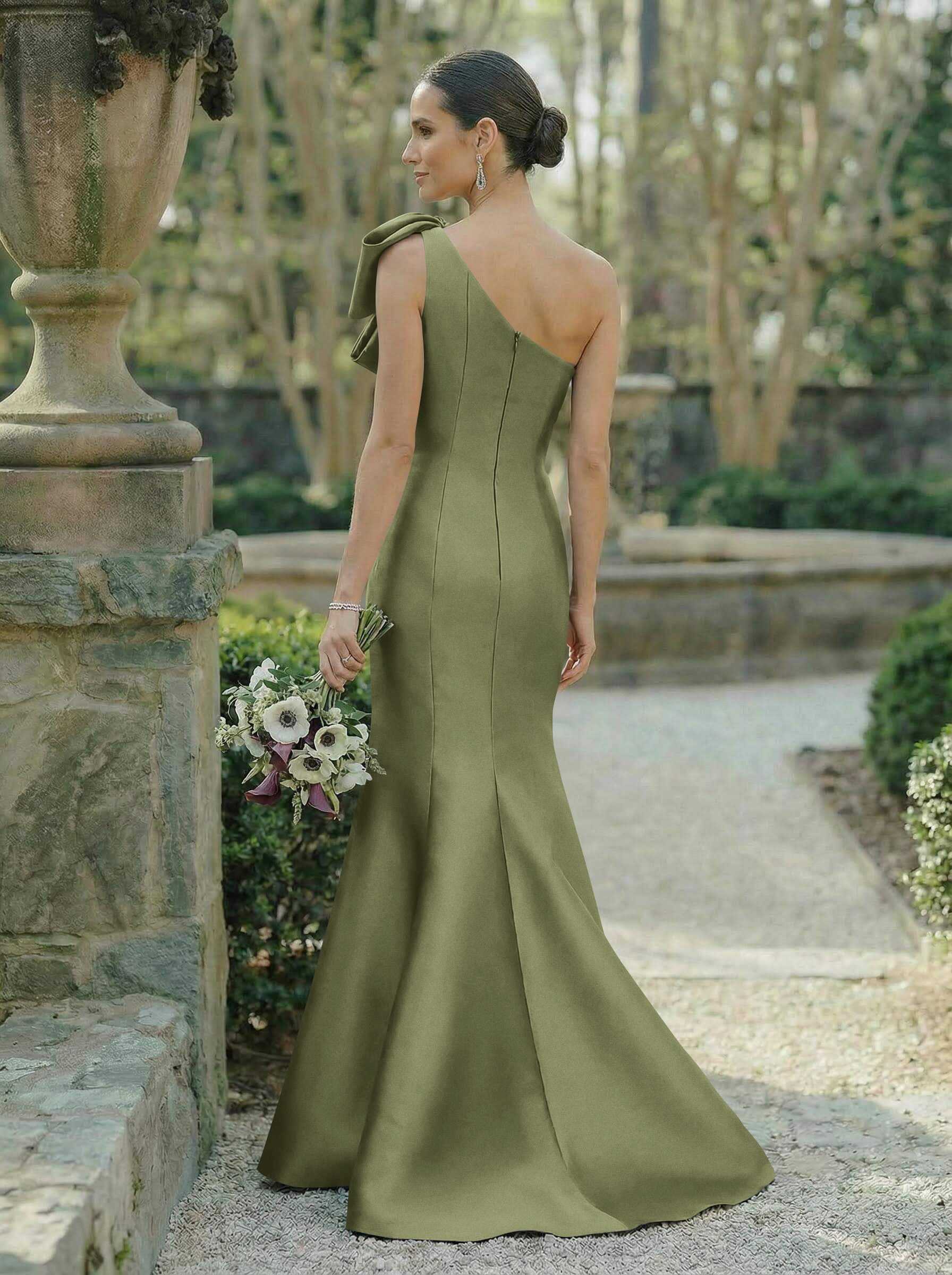 Trumpet/Mermaid One-Shoulder Sleeveless Satin Bridesmaid Dresses With Bow(s), product image 96