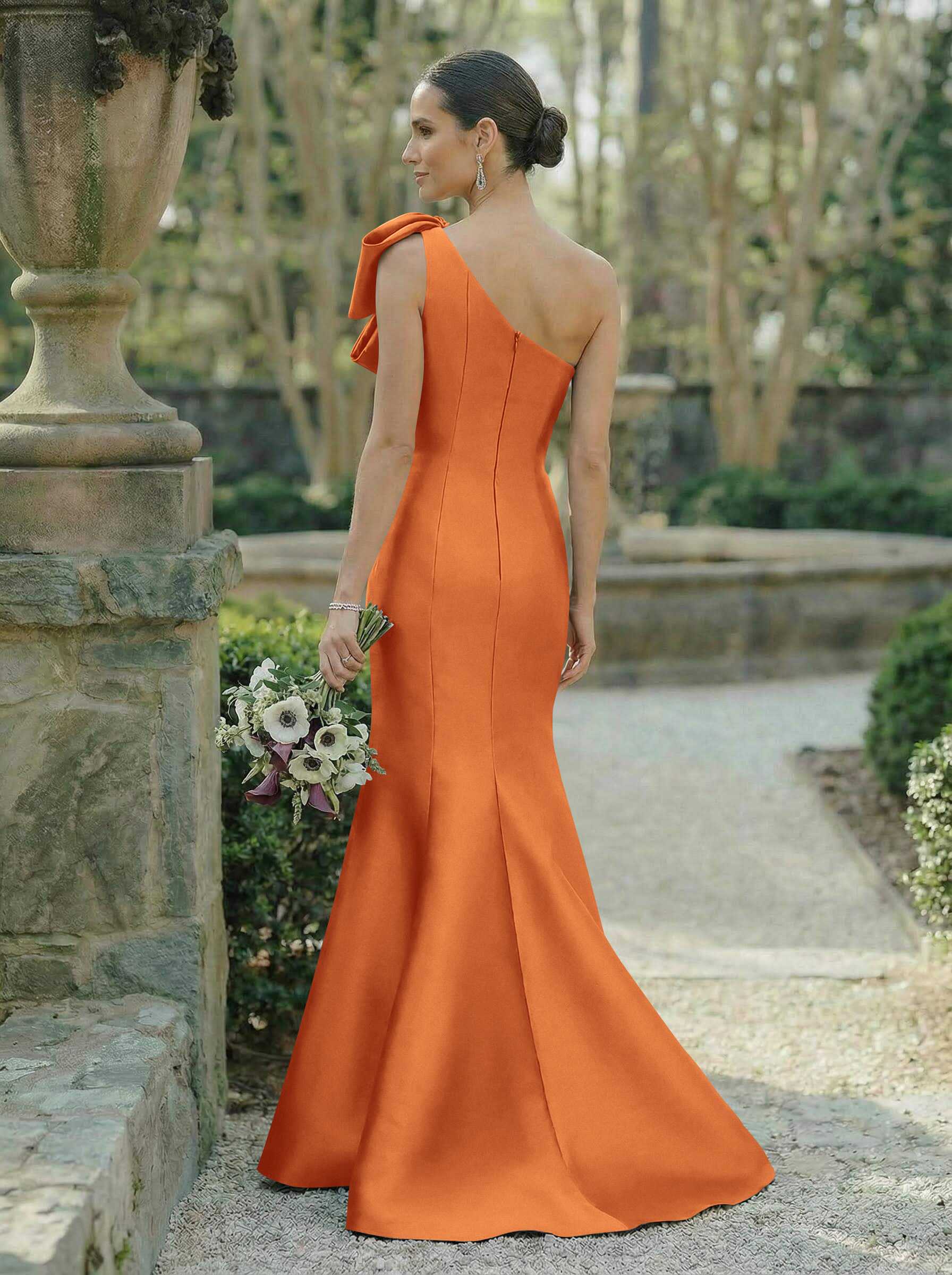 Trumpet/Mermaid One-Shoulder Sleeveless Satin Bridesmaid Dresses With Bow(s), product image 118