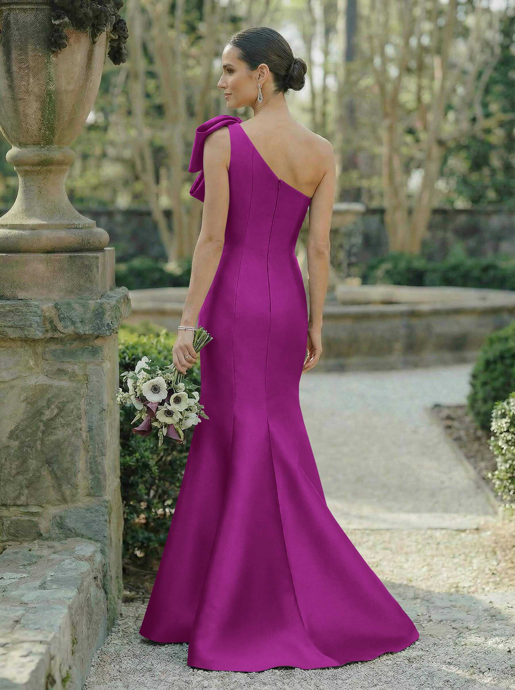 Trumpet/Mermaid One-Shoulder Sleeveless Satin Bridesmaid Dresses With Bow(s), product image 62