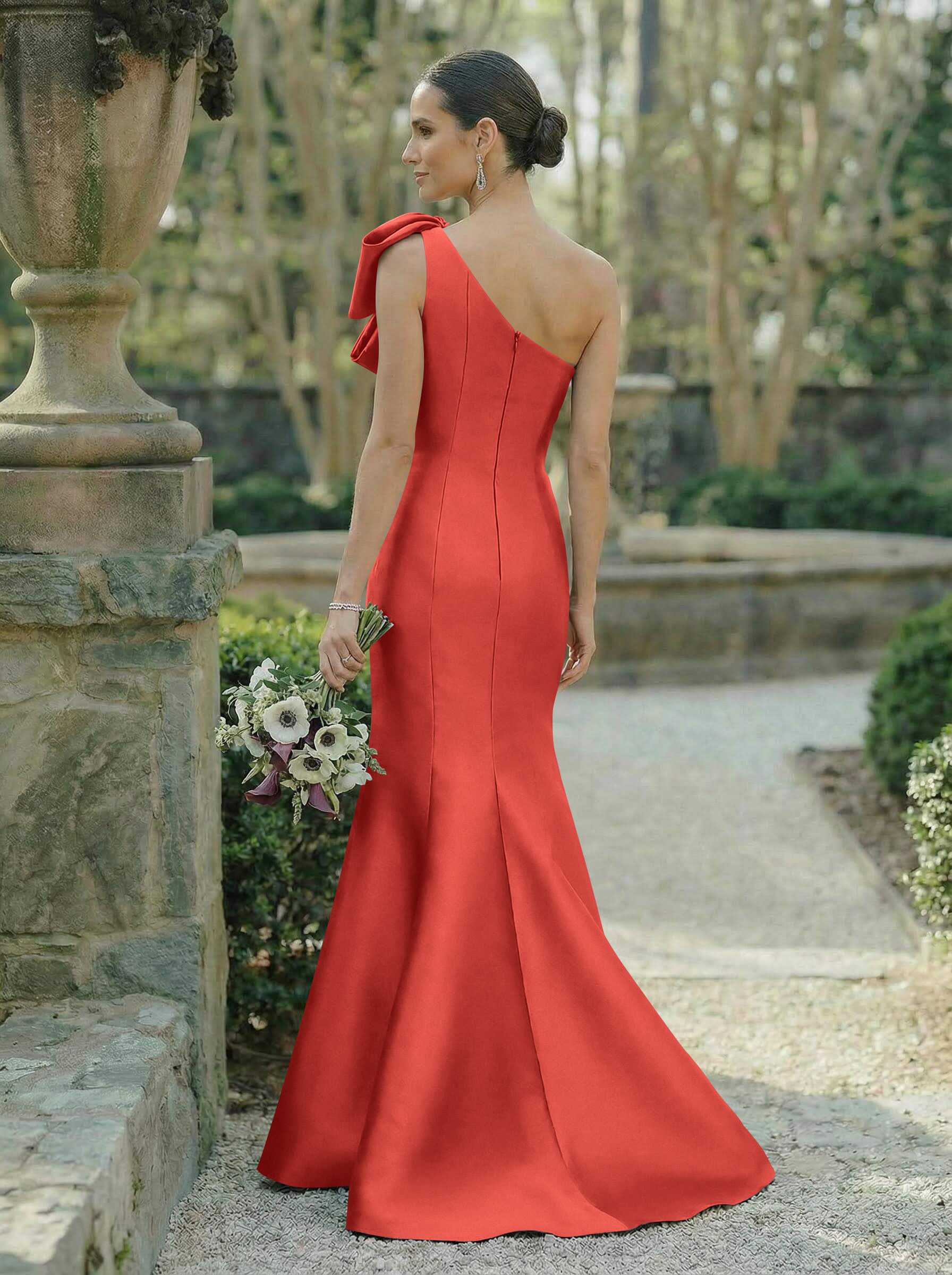 Trumpet/Mermaid One-Shoulder Sleeveless Satin Bridesmaid Dresses With Bow(s), product image 122
