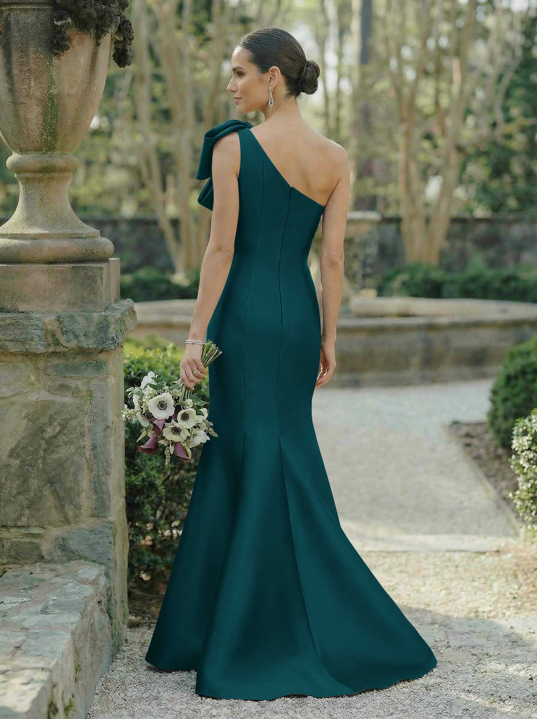 Trumpet/Mermaid One-Shoulder Sleeveless Satin Bridesmaid Dresses With Bow(s), product image 92