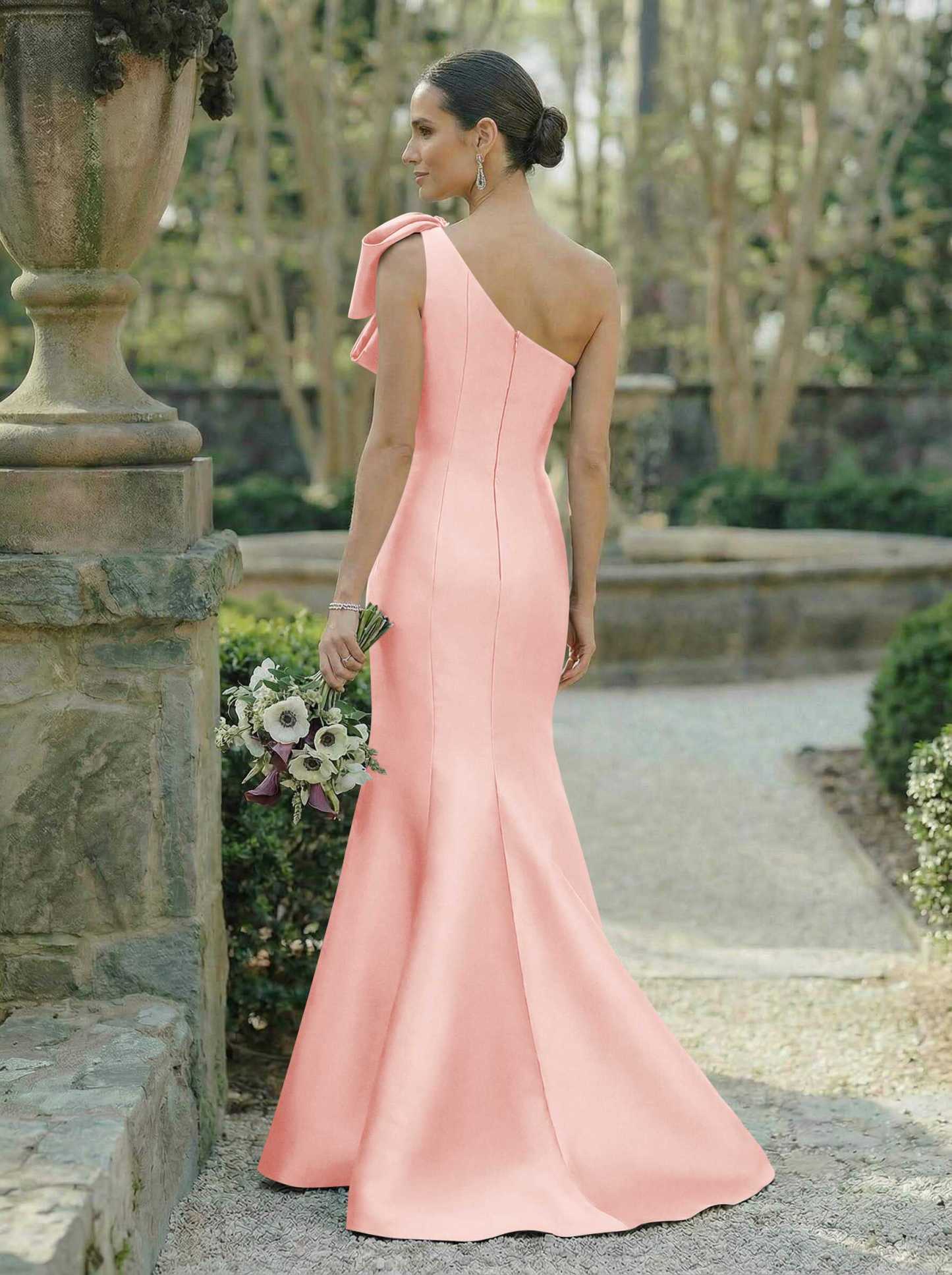 Trumpet/Mermaid One-Shoulder Sleeveless Satin Bridesmaid Dresses With Bow(s), product image 36
