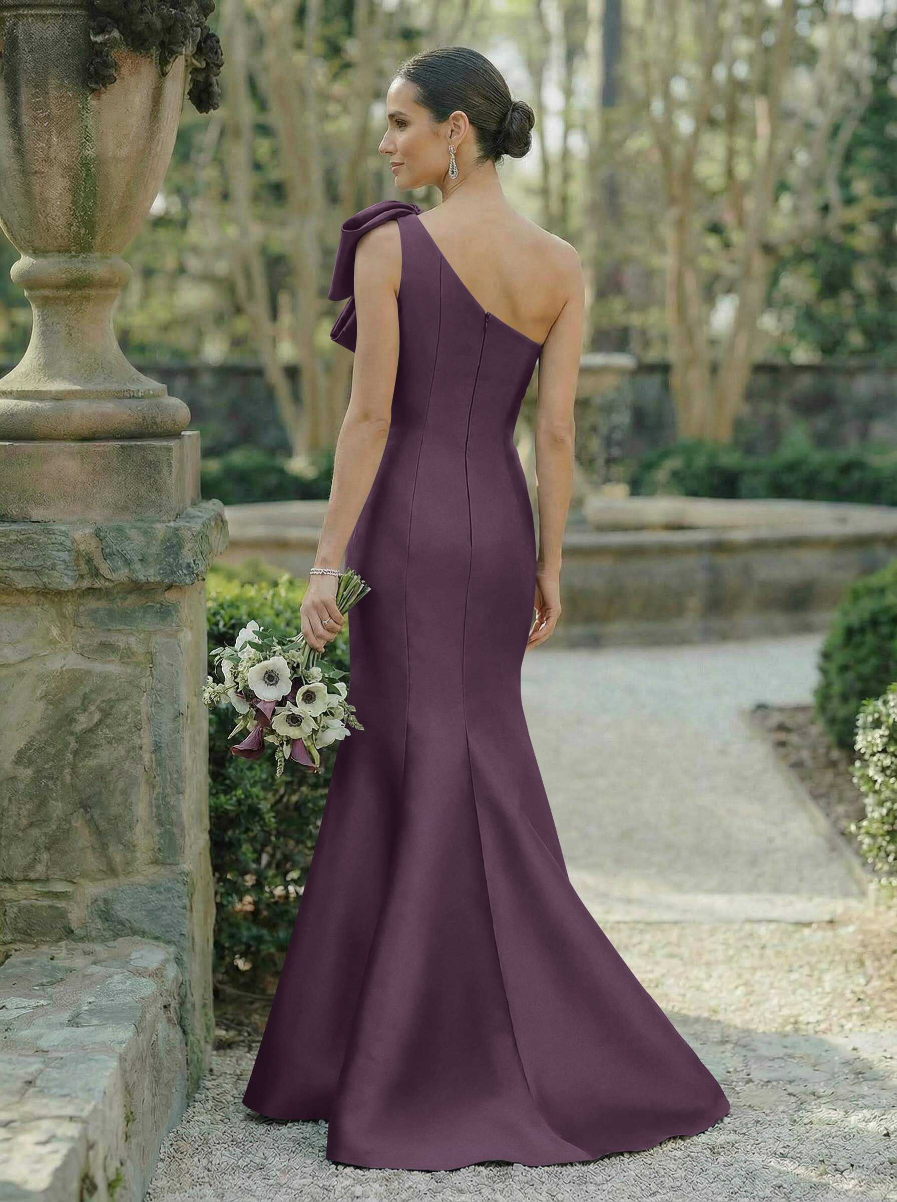 Trumpet/Mermaid One-Shoulder Sleeveless Satin Bridesmaid Dresses With Bow(s), product image 82