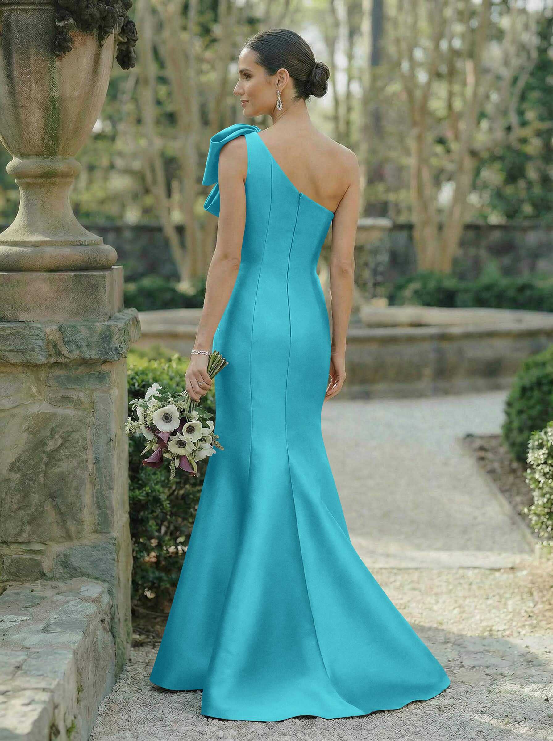 Trumpet/Mermaid One-Shoulder Sleeveless Satin Bridesmaid Dresses With Bow(s), product image 24
