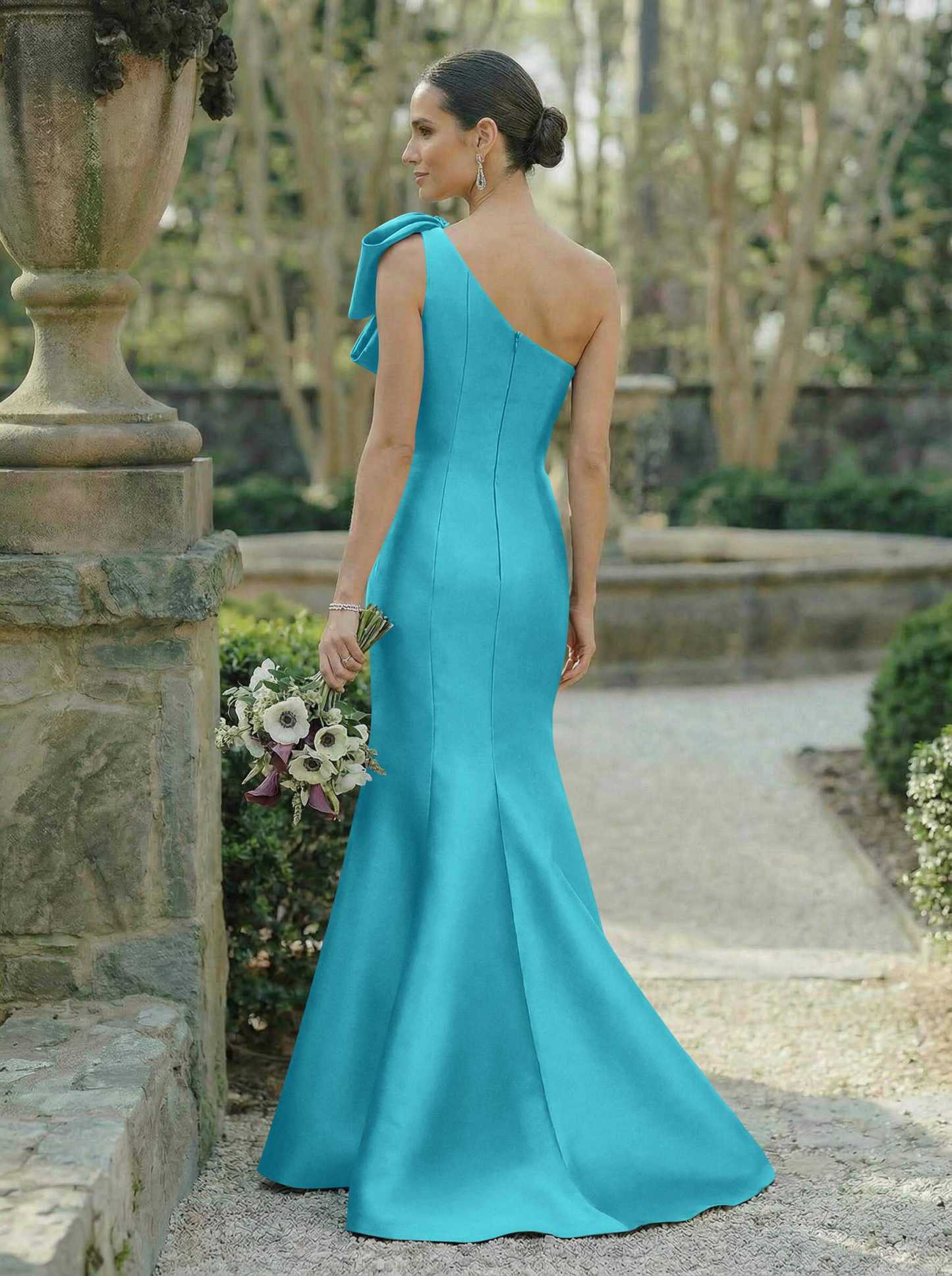 Trumpet/Mermaid One-Shoulder Sleeveless Satin Bridesmaid Dresses With Bow(s), product image 24