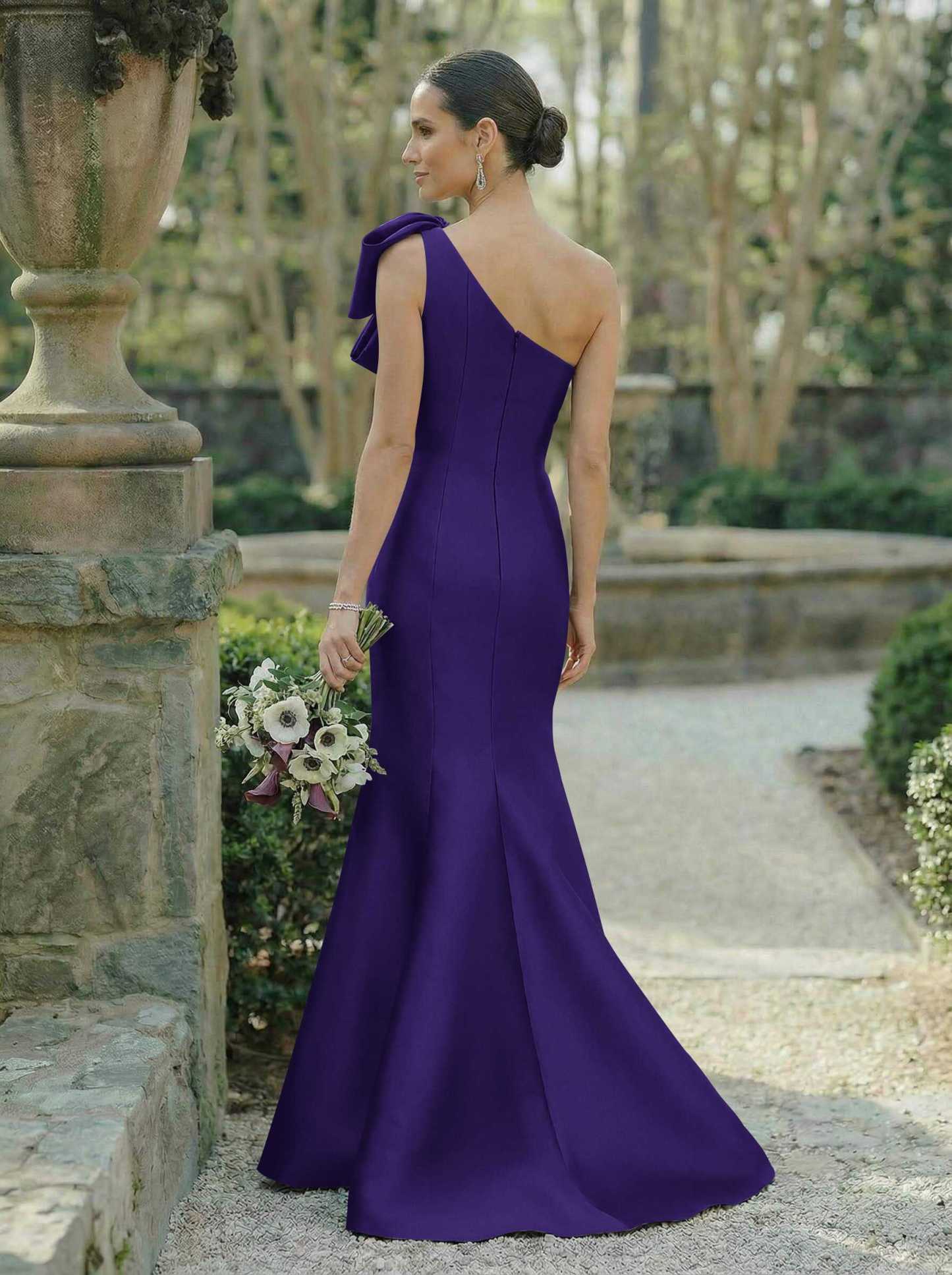 Trumpet/Mermaid One-Shoulder Sleeveless Satin Bridesmaid Dresses With Bow(s), product image 64