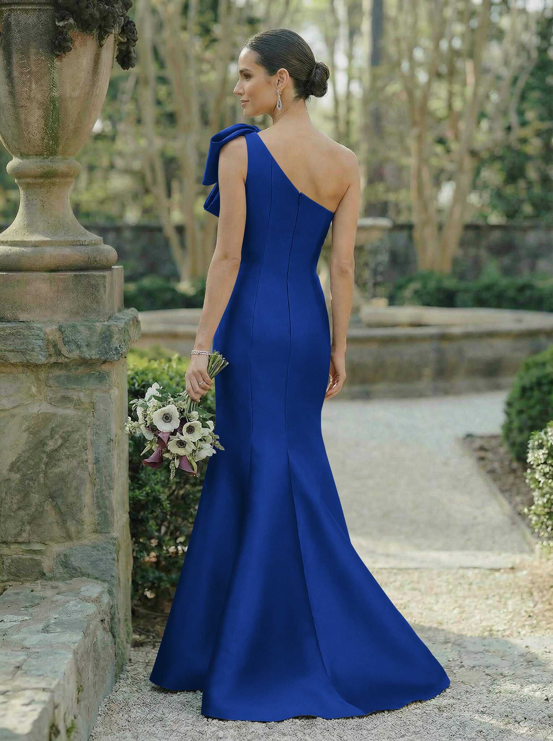 Trumpet/Mermaid One-Shoulder Sleeveless Satin Bridesmaid Dresses With Bow(s), product image 12