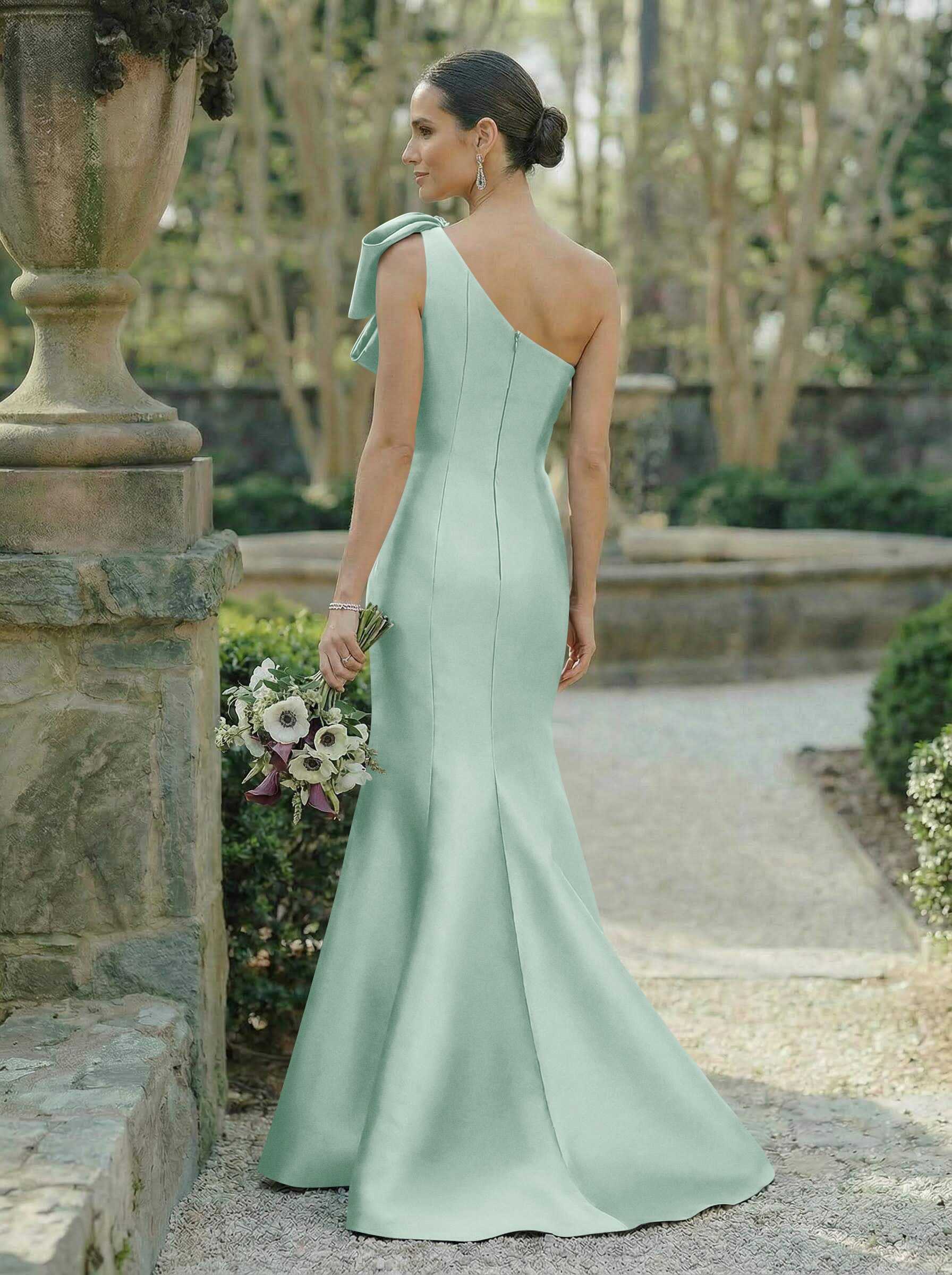 Trumpet/Mermaid One-Shoulder Sleeveless Satin Bridesmaid Dresses With Bow(s), product image 88