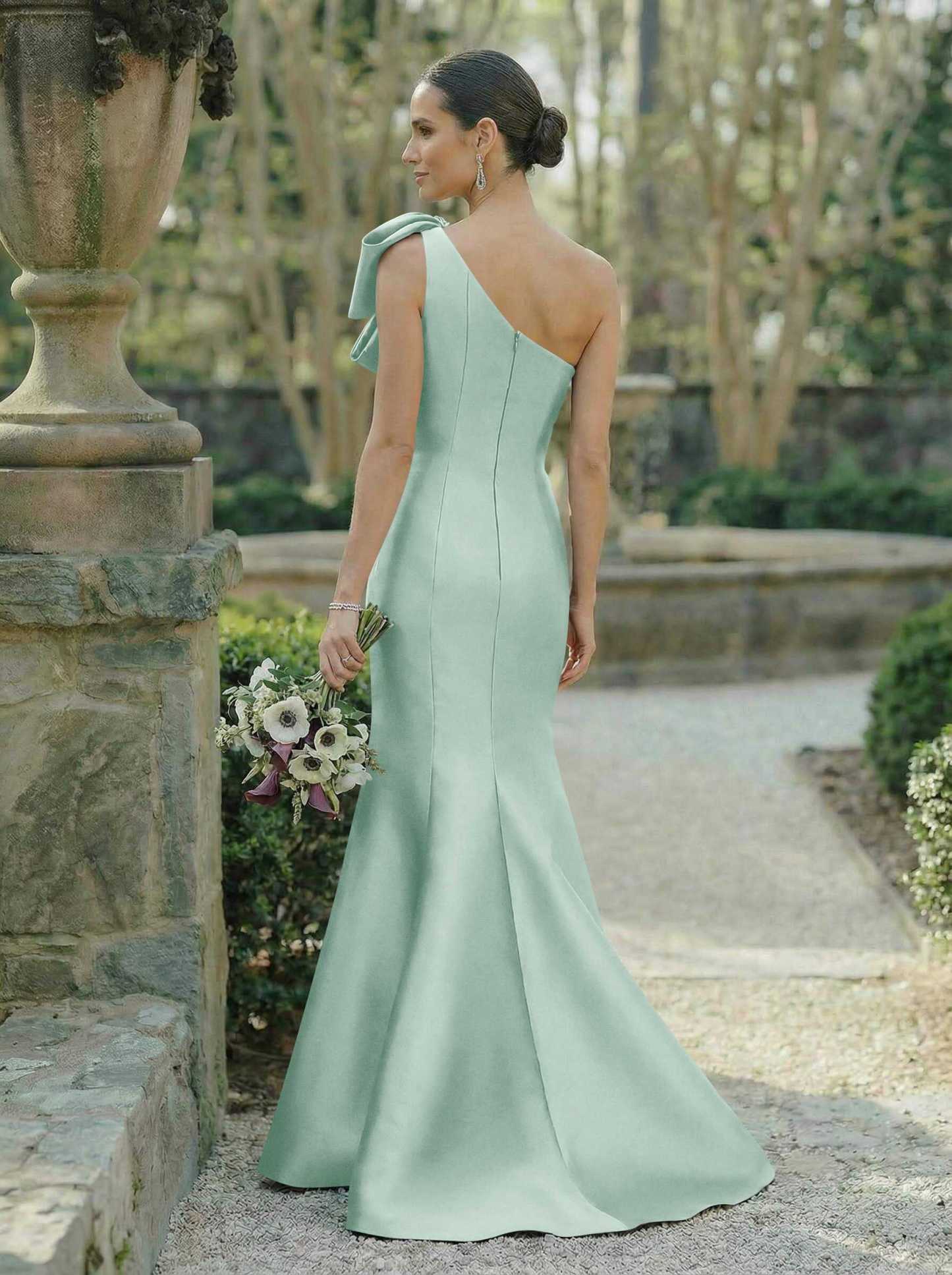 Trumpet/Mermaid One-Shoulder Sleeveless Satin Bridesmaid Dresses With Bow(s), product image 88
