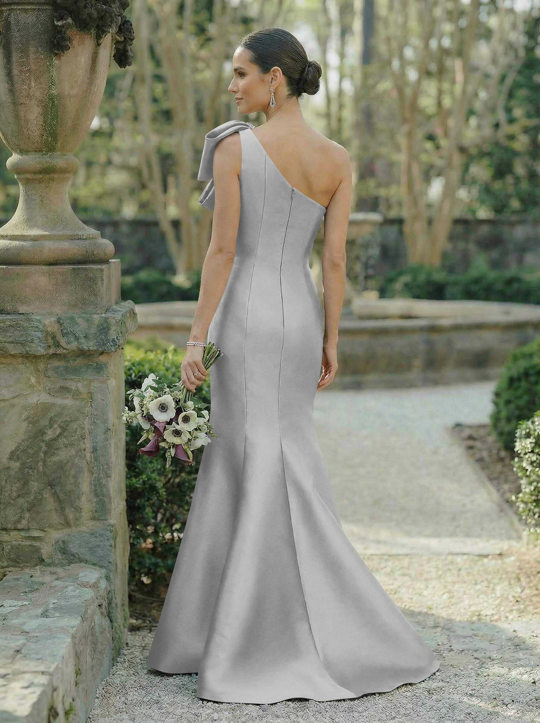 Trumpet/Mermaid One-Shoulder Sleeveless Satin Bridesmaid Dresses With Bow(s), product image 130