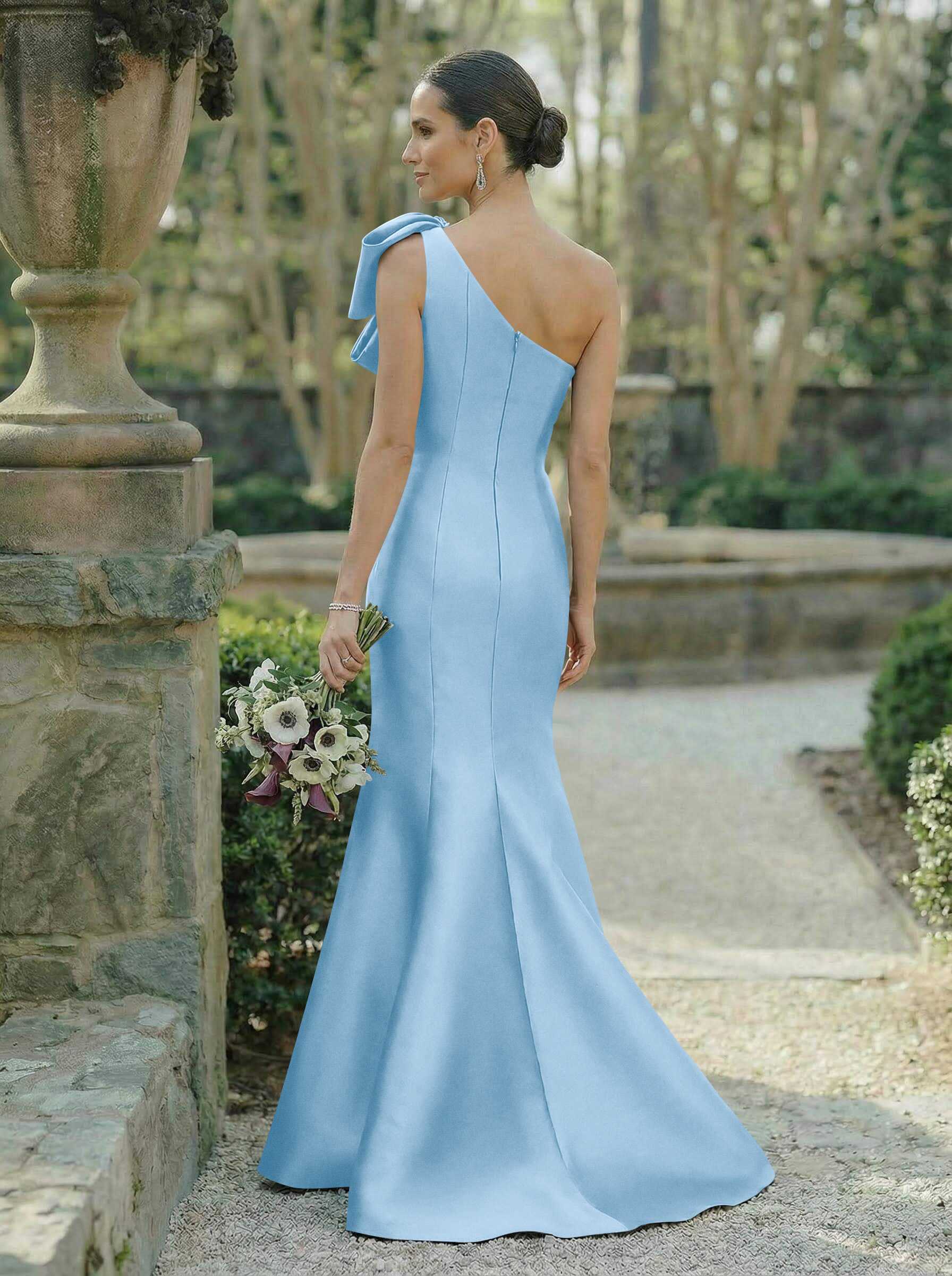 Trumpet/Mermaid One-Shoulder Sleeveless Satin Bridesmaid Dresses With Bow(s), product image 20