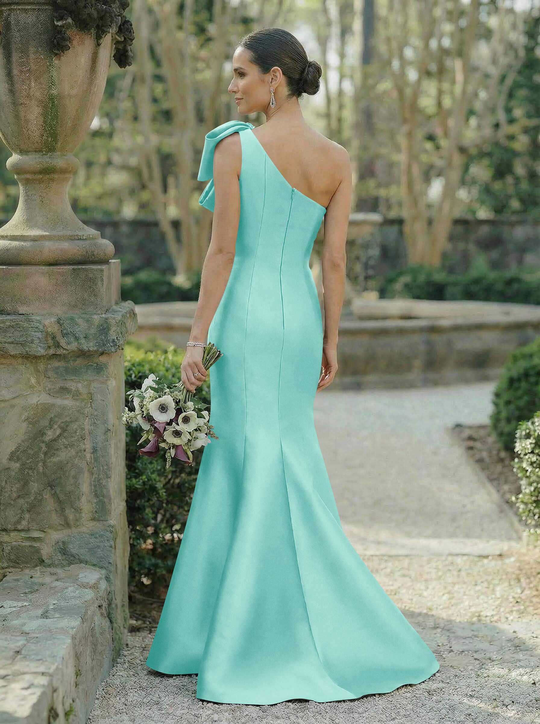 Trumpet/Mermaid One-Shoulder Sleeveless Satin Bridesmaid Dresses With Bow(s), product image 106