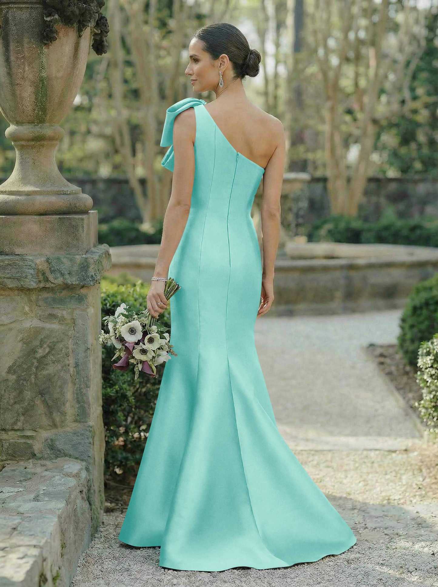 Trumpet/Mermaid One-Shoulder Sleeveless Satin Bridesmaid Dresses With Bow(s), product image 106