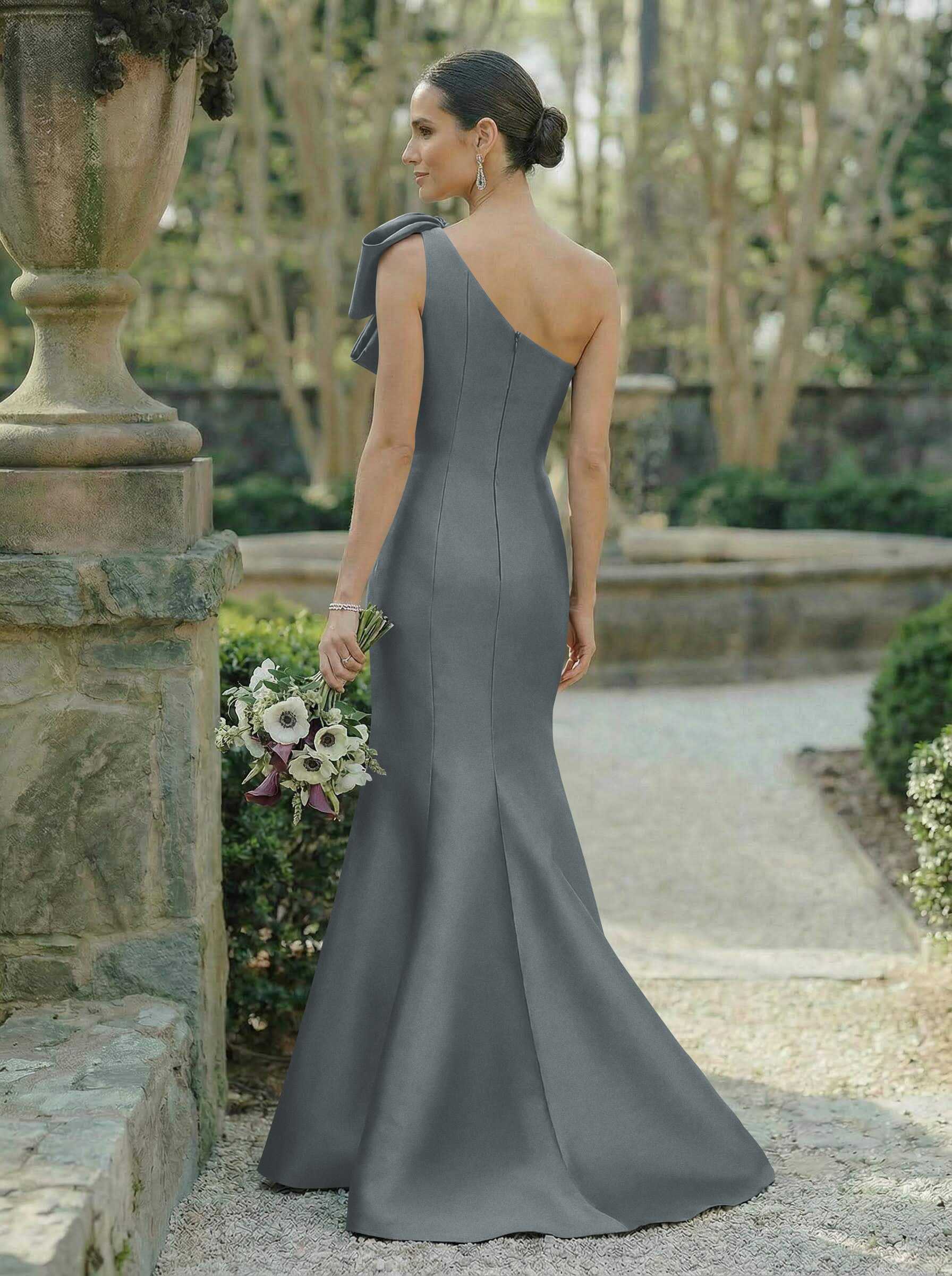 Trumpet/Mermaid One-Shoulder Sleeveless Satin Bridesmaid Dresses With Bow(s), product image 132