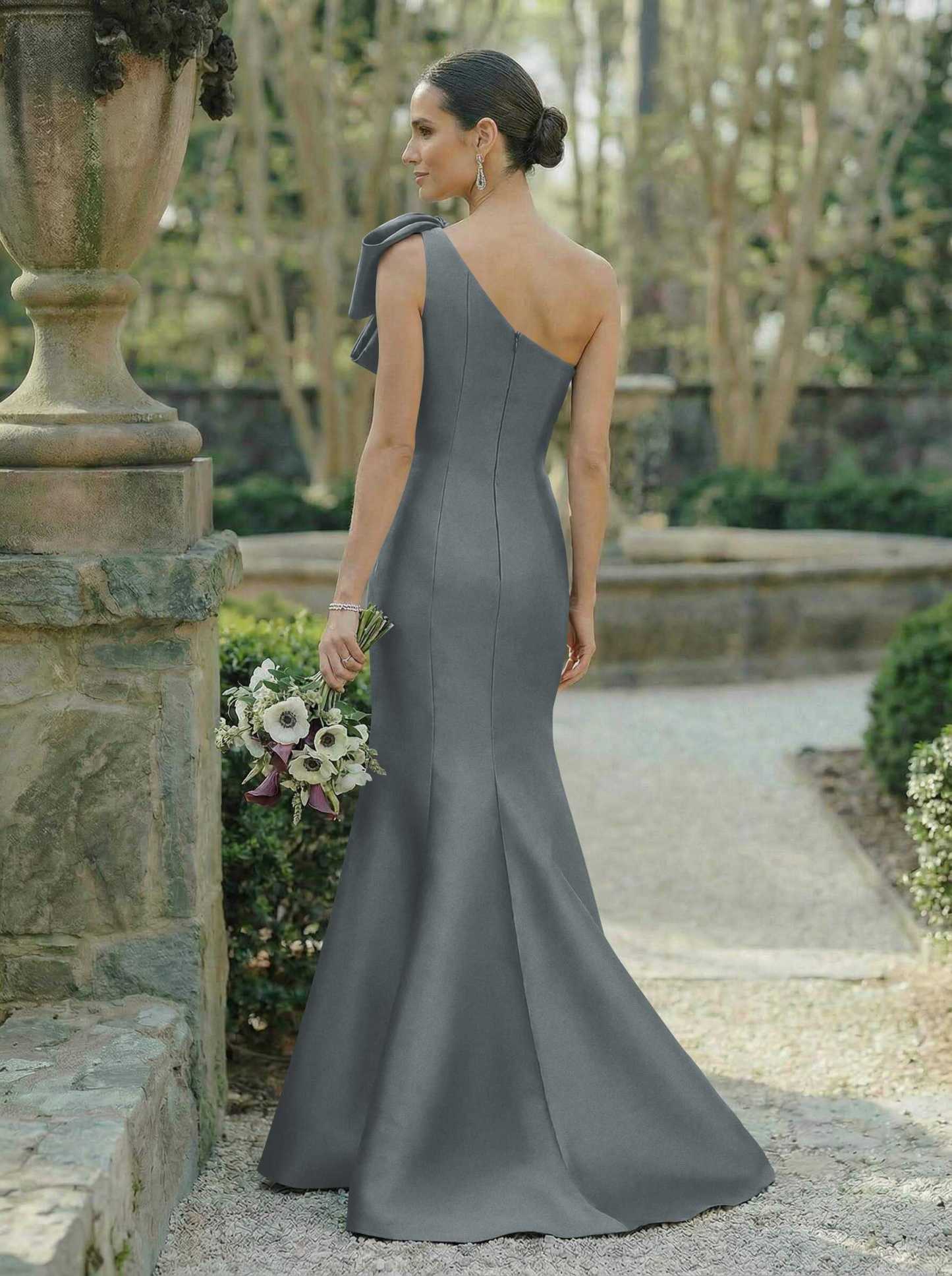 Trumpet/Mermaid One-Shoulder Sleeveless Satin Bridesmaid Dresses With Bow(s), product image 132