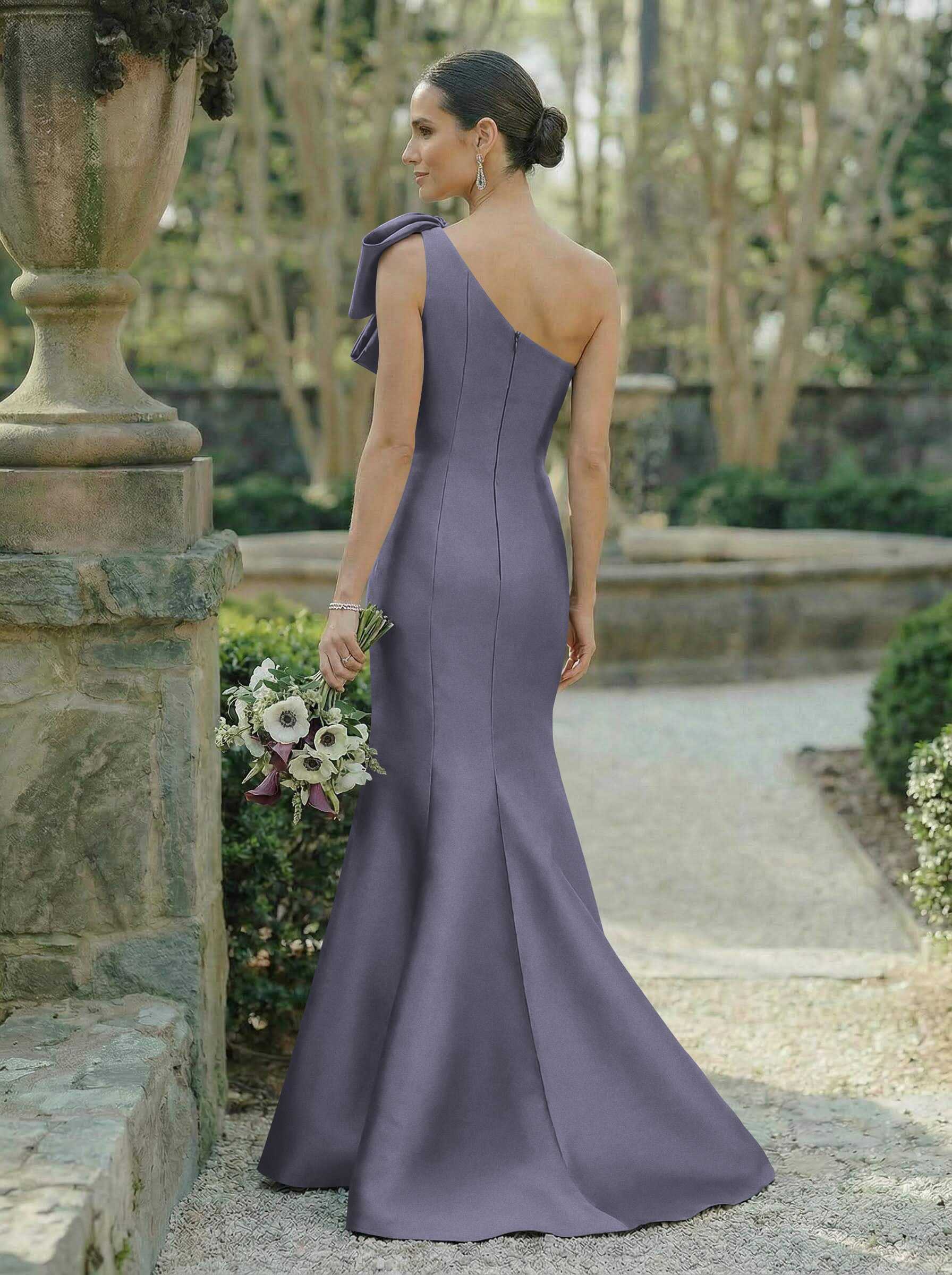 Trumpet/Mermaid One-Shoulder Sleeveless Satin Bridesmaid Dresses With Bow(s), product image 16