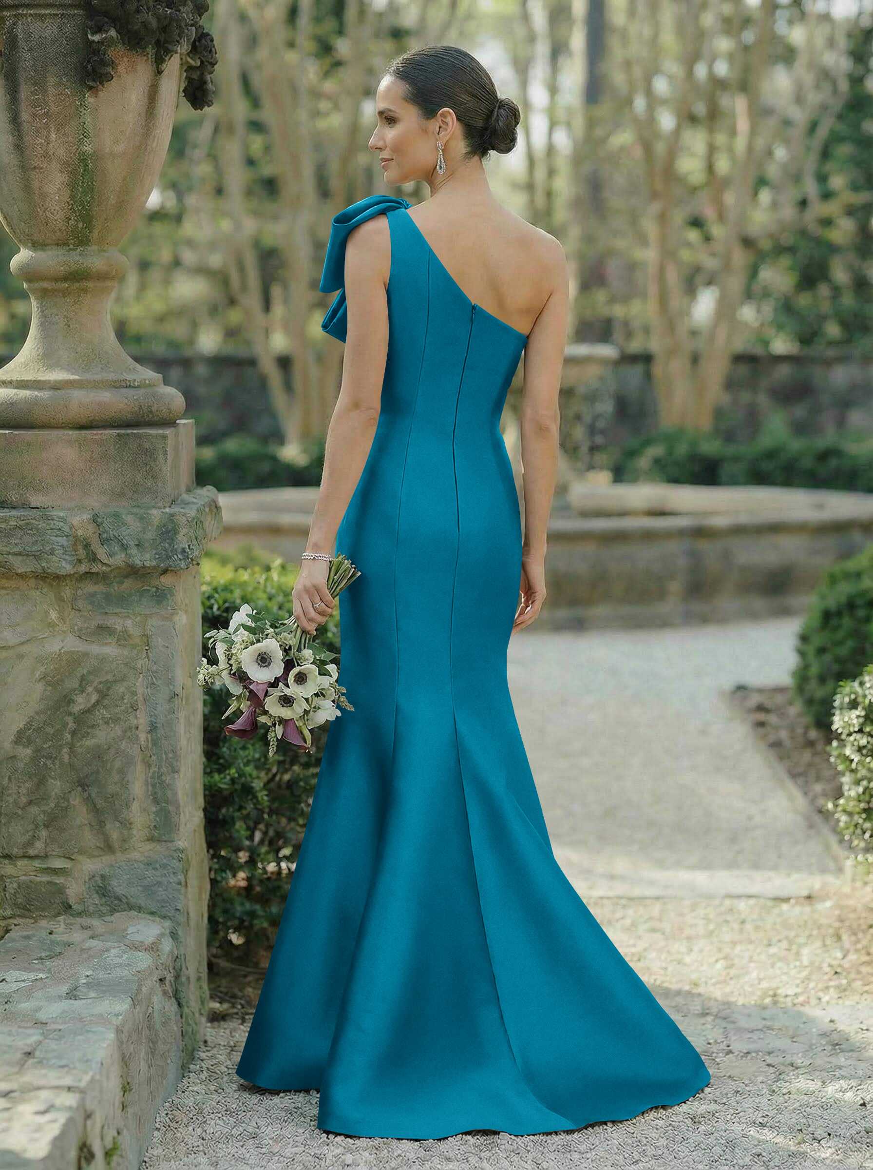 Trumpet/Mermaid One-Shoulder Sleeveless Satin Bridesmaid Dresses With Bow(s), product image 138
