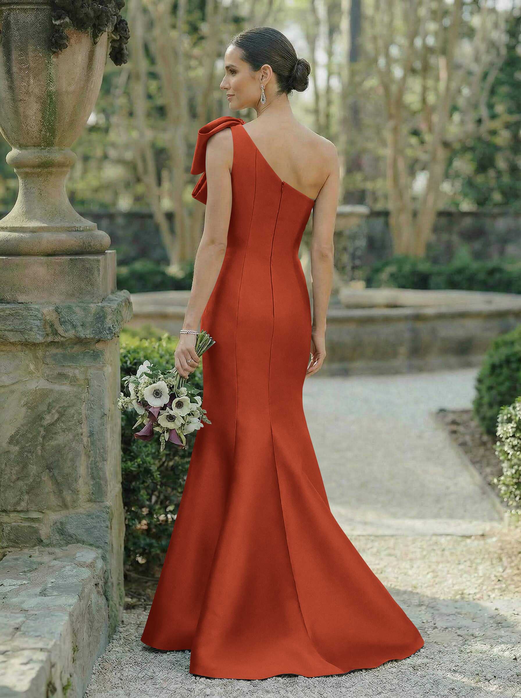 Trumpet/Mermaid One-Shoulder Sleeveless Satin Bridesmaid Dresses With Bow(s), product image 136