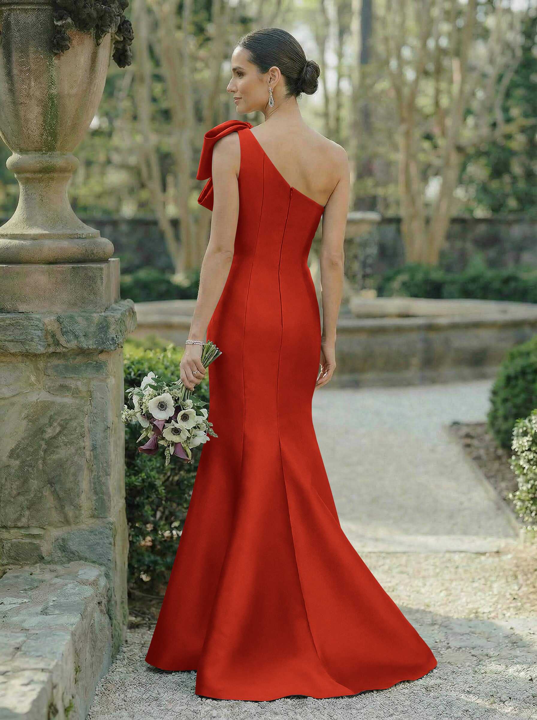 Trumpet/Mermaid One-Shoulder Sleeveless Satin Bridesmaid Dresses With Bow(s), product image 58