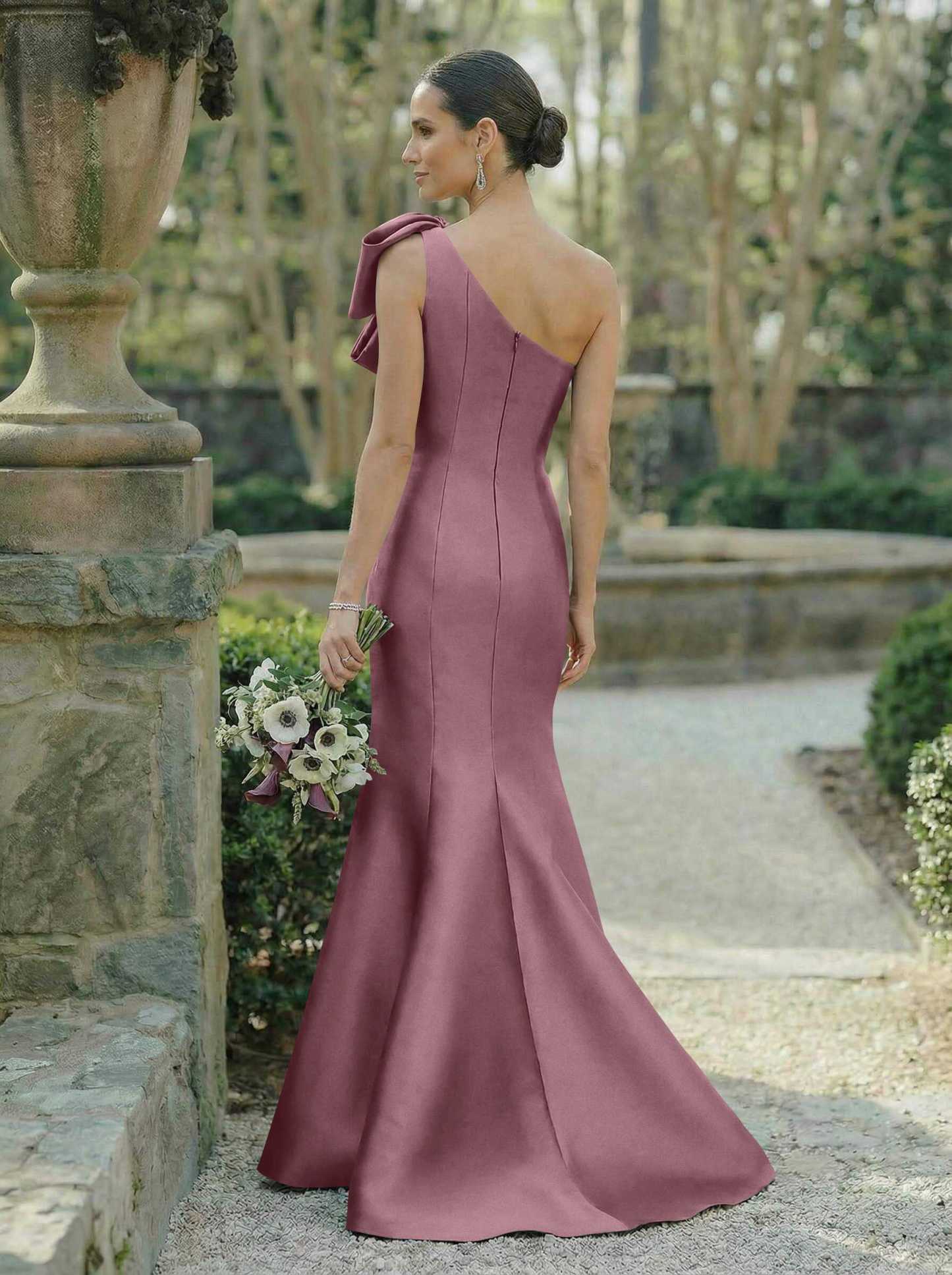 Trumpet/Mermaid One-Shoulder Sleeveless Satin Bridesmaid Dresses With Bow(s), product image 74