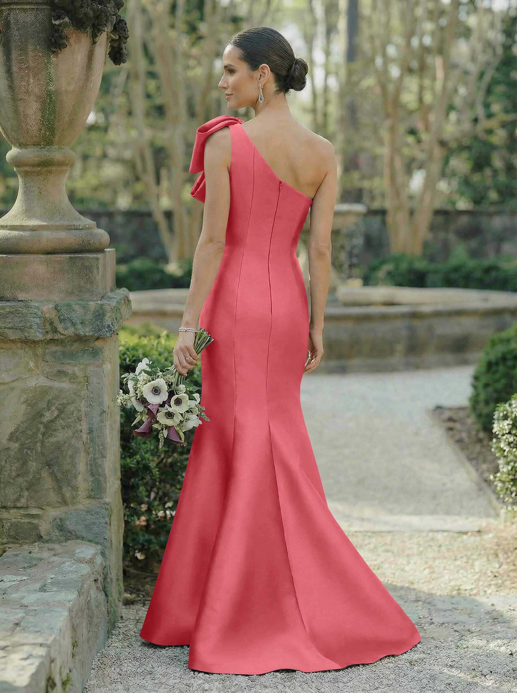 Trumpet/Mermaid One-Shoulder Sleeveless Satin Bridesmaid Dresses With Bow(s), product image 60