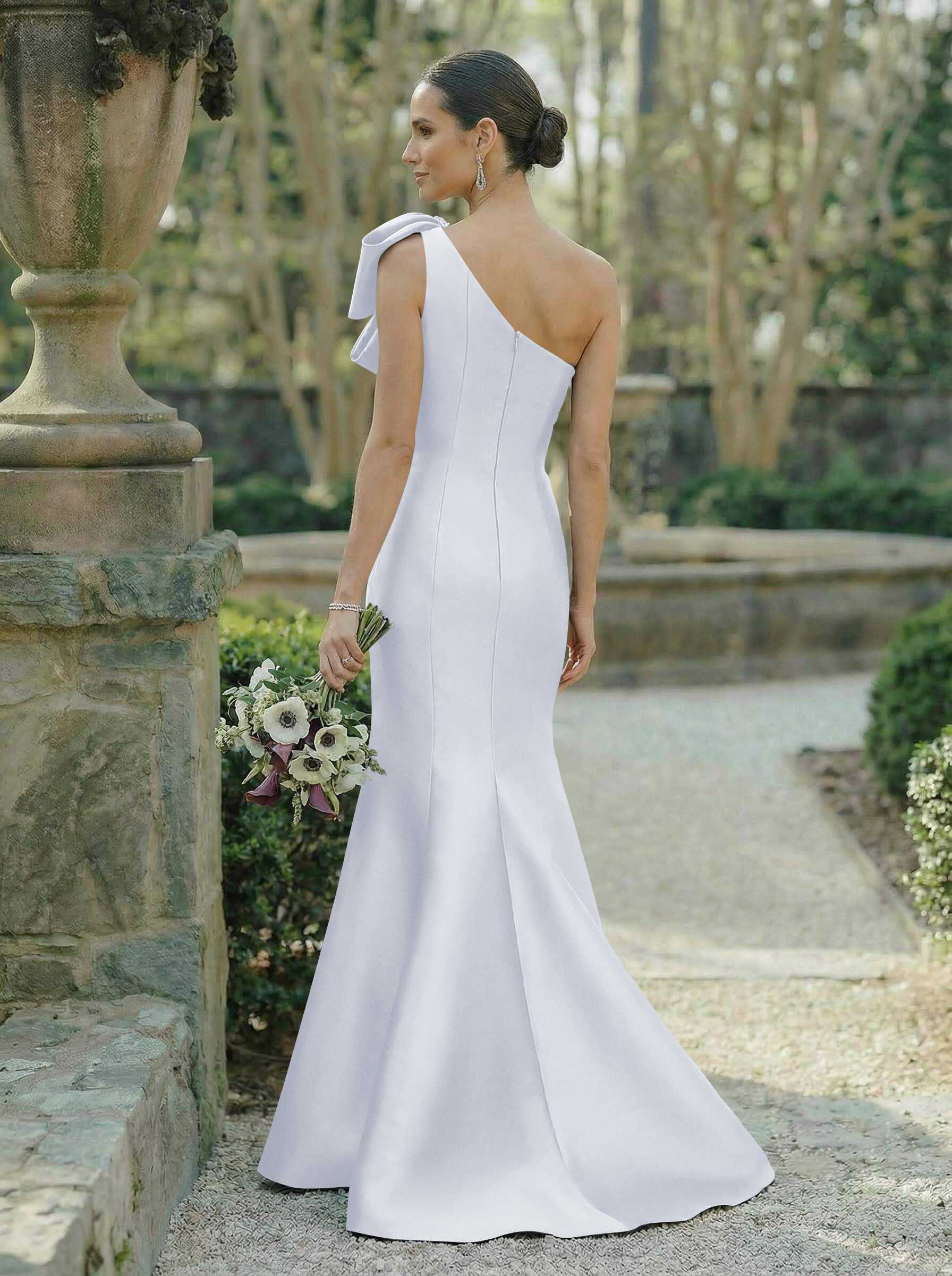 Trumpet/Mermaid One-Shoulder Sleeveless Satin Bridesmaid Dresses With Bow(s), product image 128