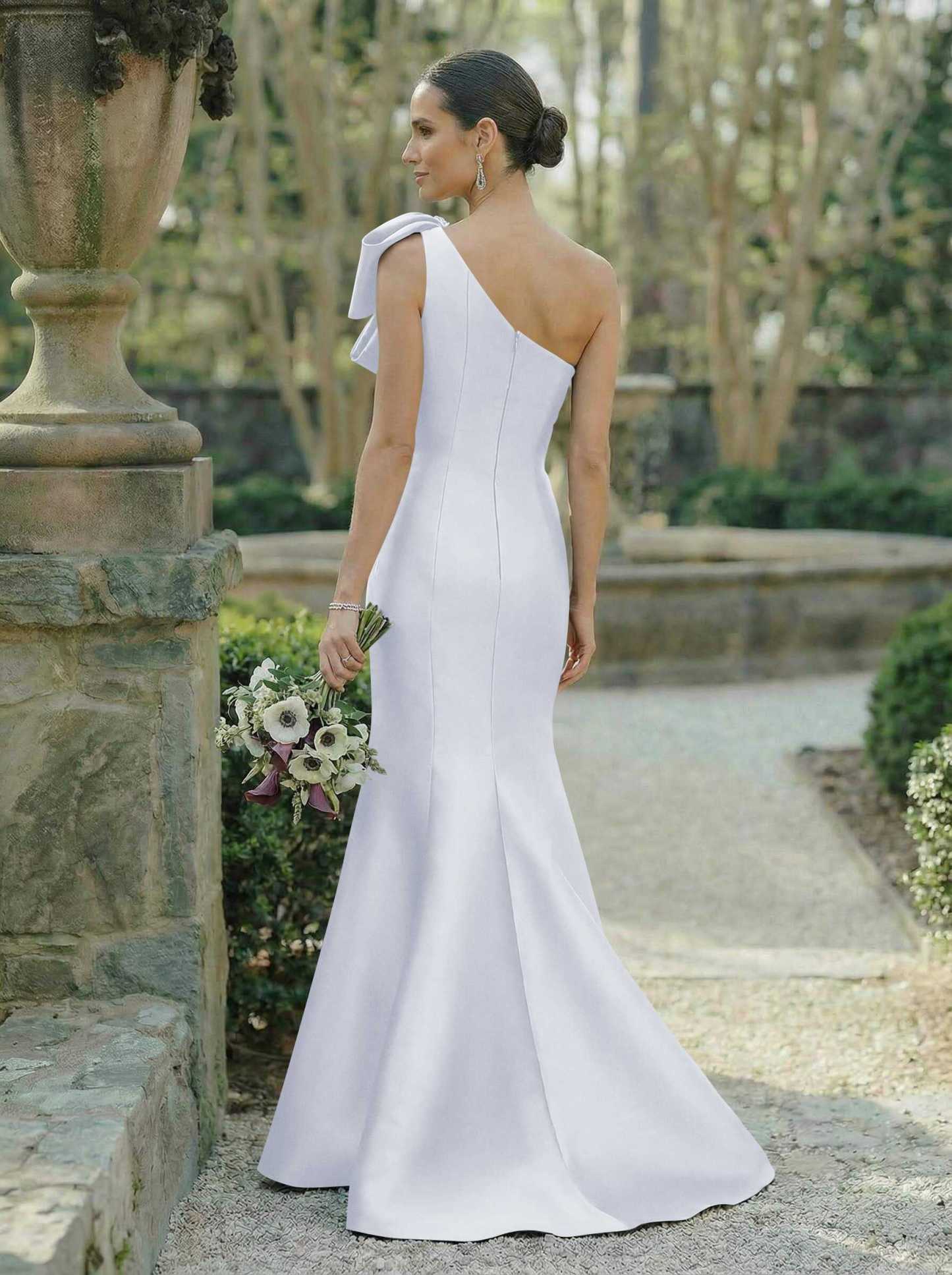 Trumpet/Mermaid One-Shoulder Sleeveless Satin Bridesmaid Dresses With Bow(s), product image 128