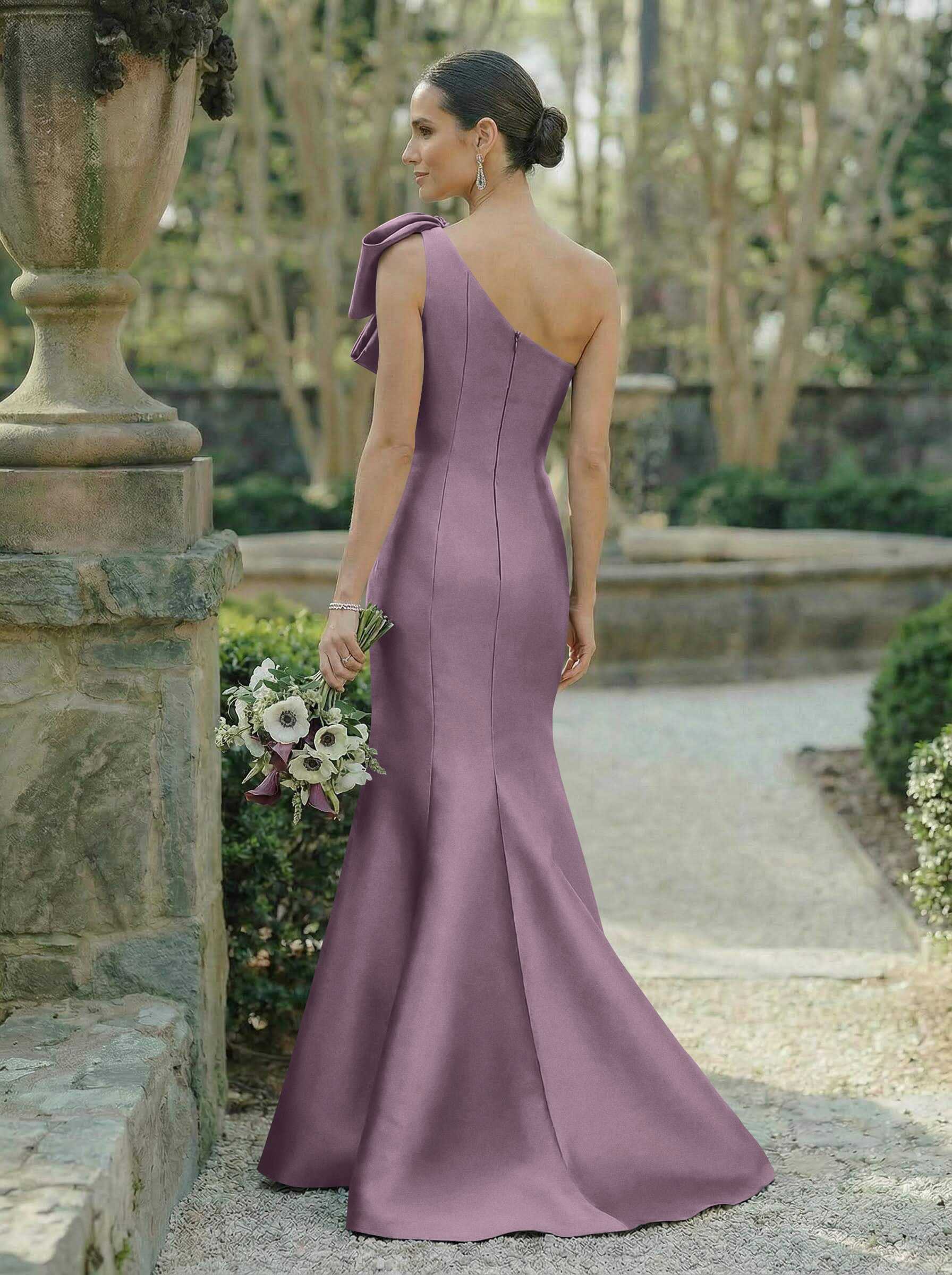 Trumpet/Mermaid One-Shoulder Sleeveless Satin Bridesmaid Dresses With Bow(s), product image 72
