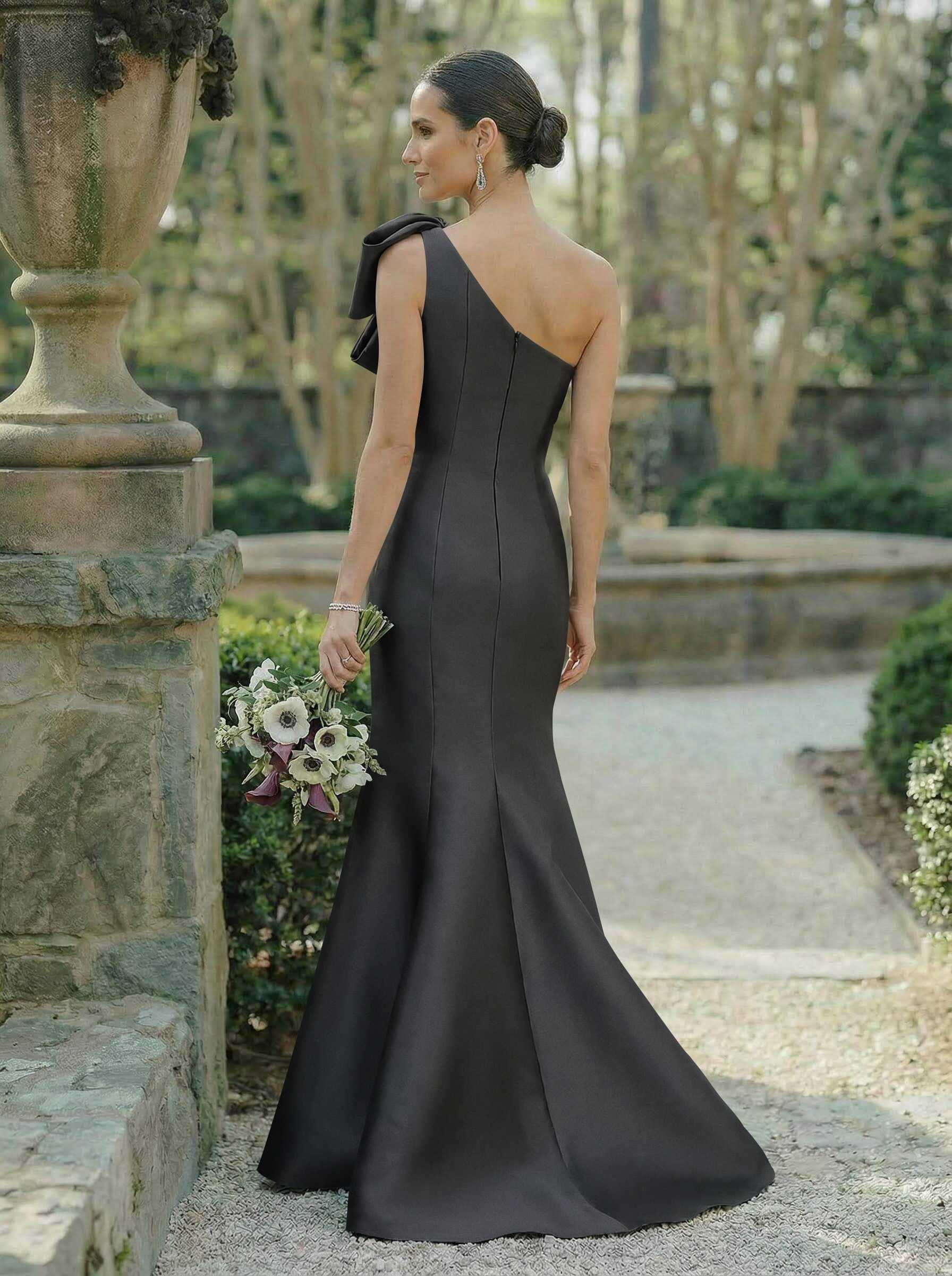 Trumpet/Mermaid One-Shoulder Sleeveless Satin Bridesmaid Dresses With Bow(s), product image 2