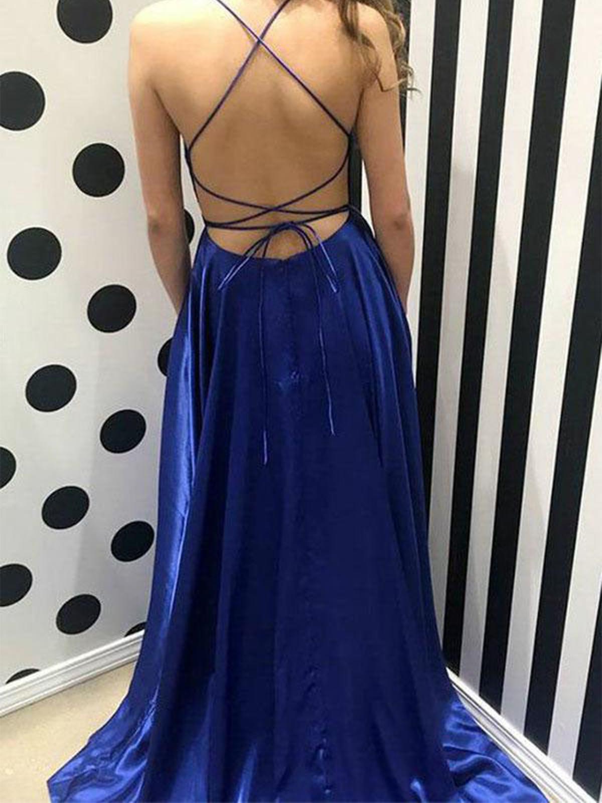 A-line Spaghetti Straps  Charmeuse Sweep Train Split Prom Dress