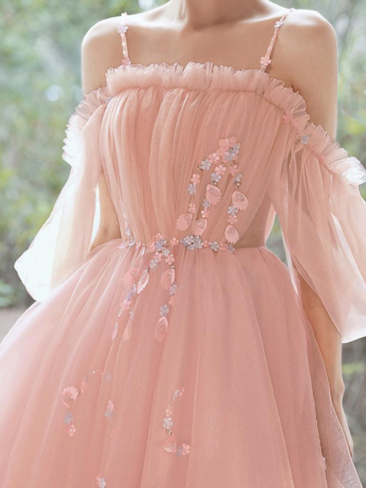 A-line Square Short Sleeve Short/Mini Tulle Pleated Prom Dress 