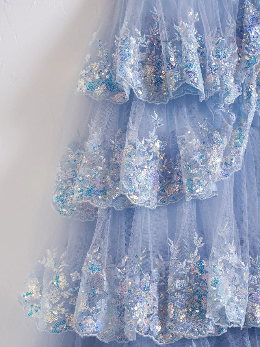 Princess A Line Off the Shoulder Corset Prom Dresses with Lace Ruffles Evening Dresses, product image 9