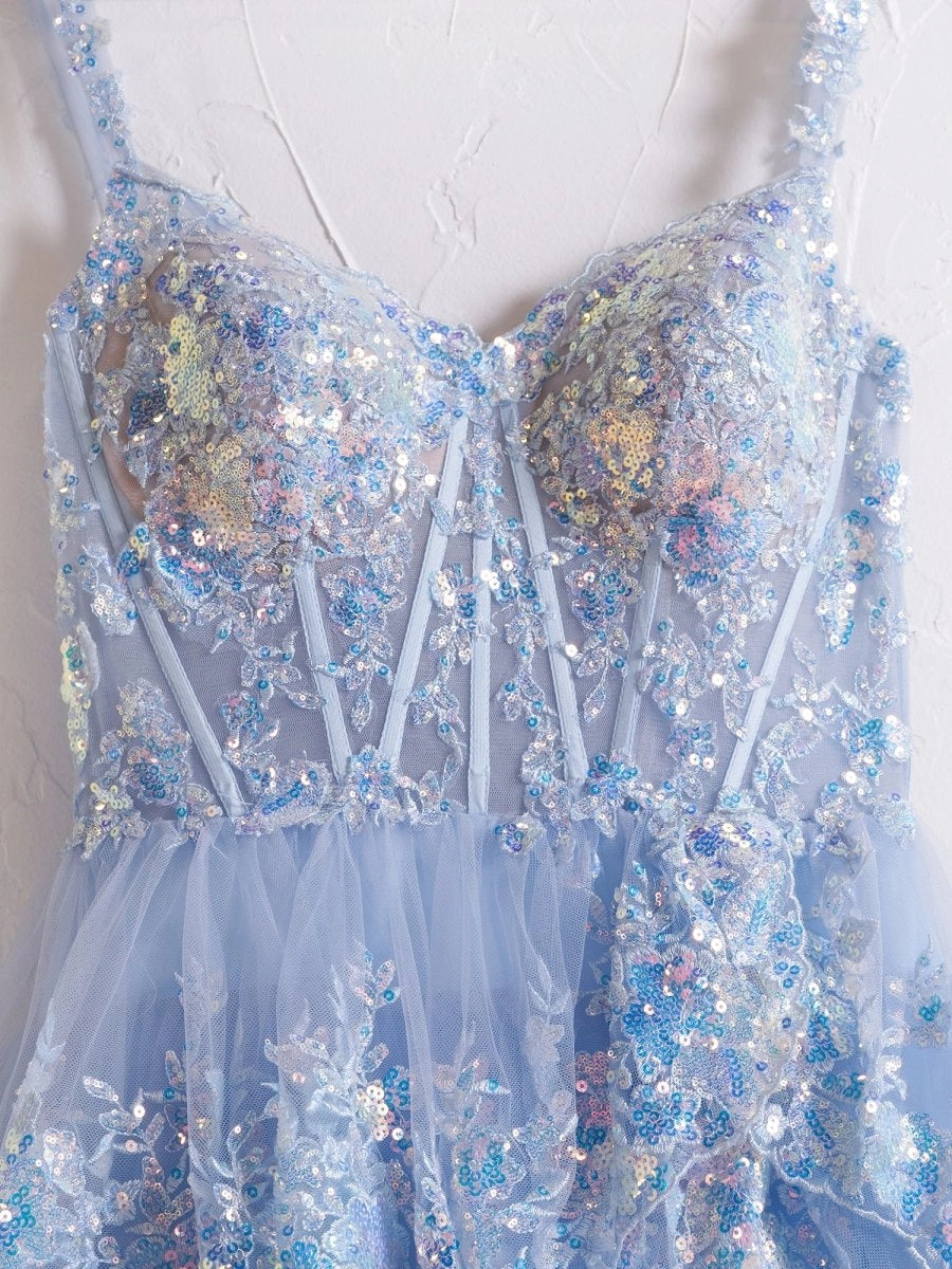 Princess A Line Off the Shoulder Corset Prom Dresses with Lace Ruffles Evening Dresses, product image 7