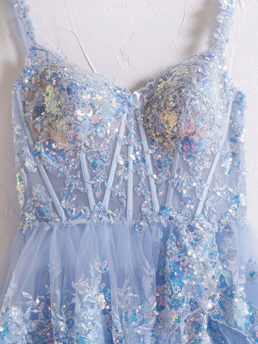 Princess A Line Off the Shoulder Corset Prom Dresses with Lace Ruffles Evening Dresses, product image 7