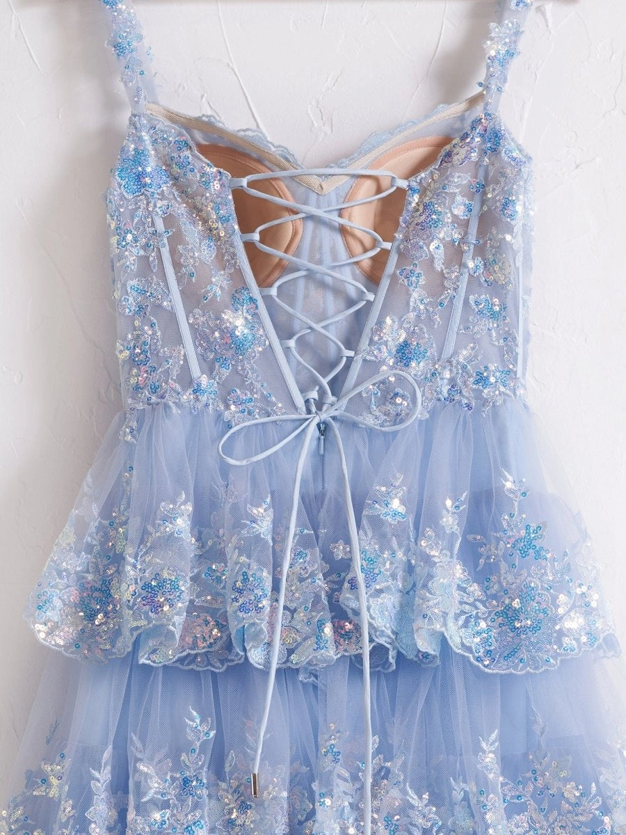 Princess A Line Off the Shoulder Corset Prom Dresses with Lace Ruffles Evening Dresses, product image 8