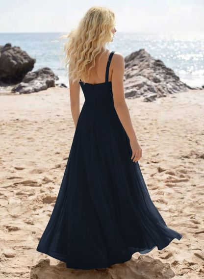 A-Line Sweetheart Sleeveless Floor-Length Elegant Chiffon Bridesmaid Dresses With Split Front