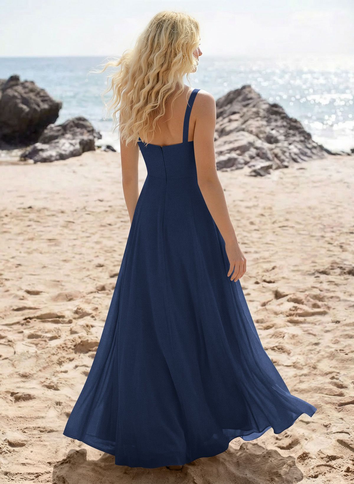 A-Line Sweetheart Sleeveless Floor-Length Elegant Chiffon Bridesmaid Dresses With Split Front