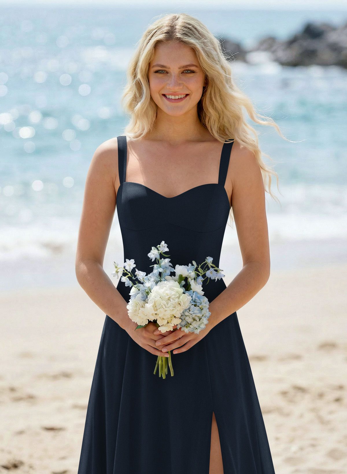 A-Line Sweetheart Sleeveless Floor-Length Elegant Chiffon Bridesmaid Dresses With Split Front