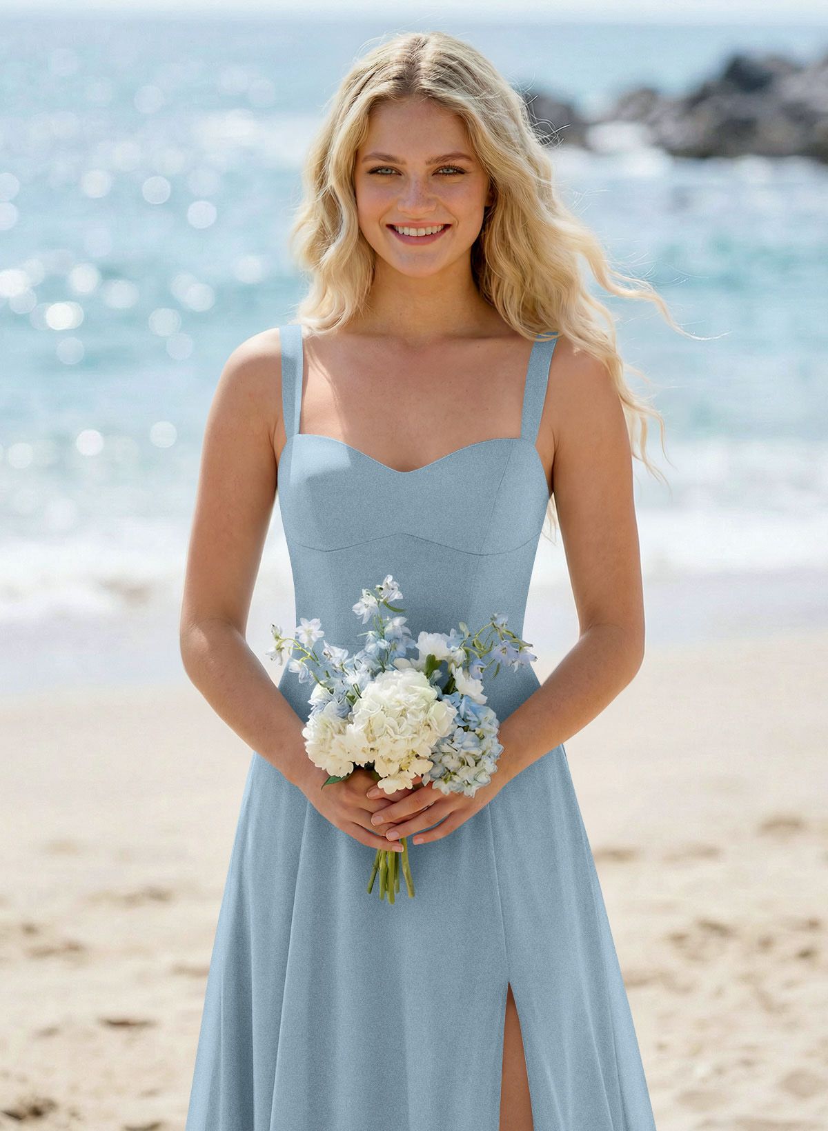 A-Line Sweetheart Sleeveless Floor-Length Elegant Chiffon Bridesmaid Dresses With Split Front