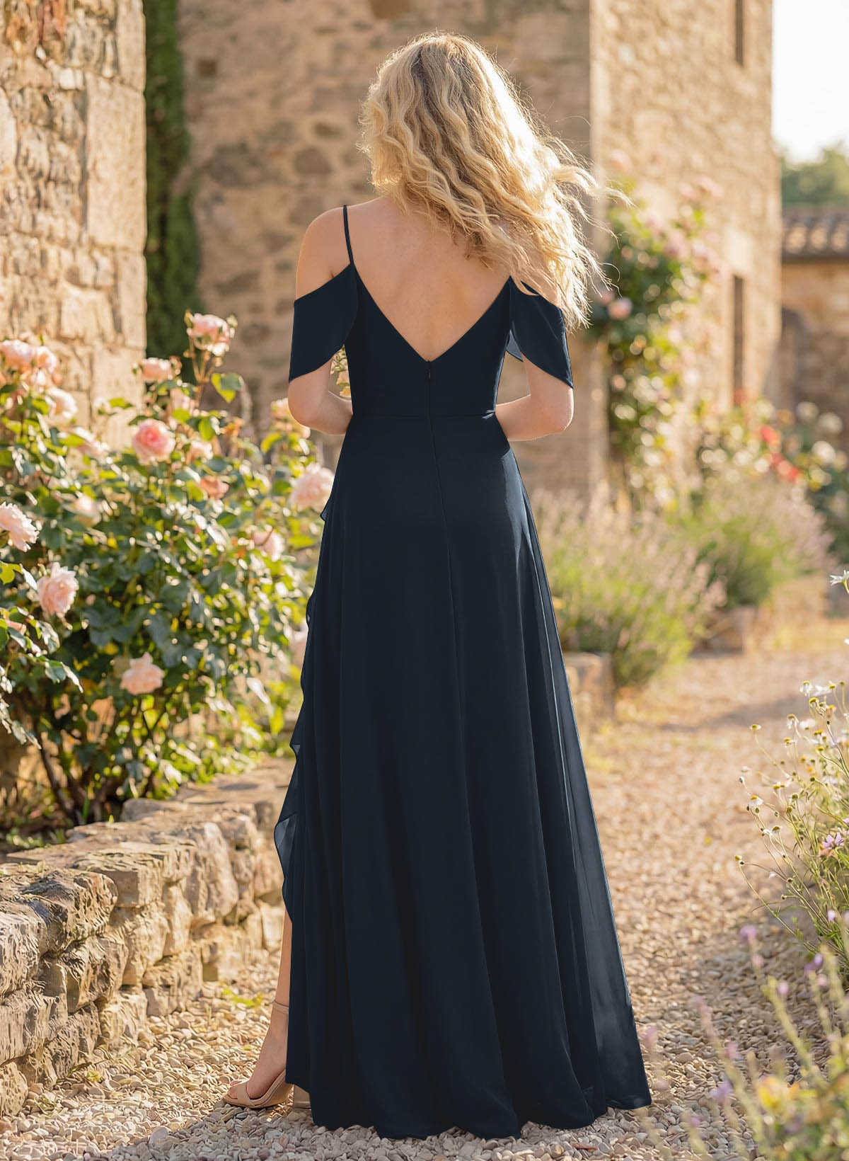 A-Line Sweetheart Short Sleeves Floor-Length Chiffon Bridesmaid Dresses With High Split