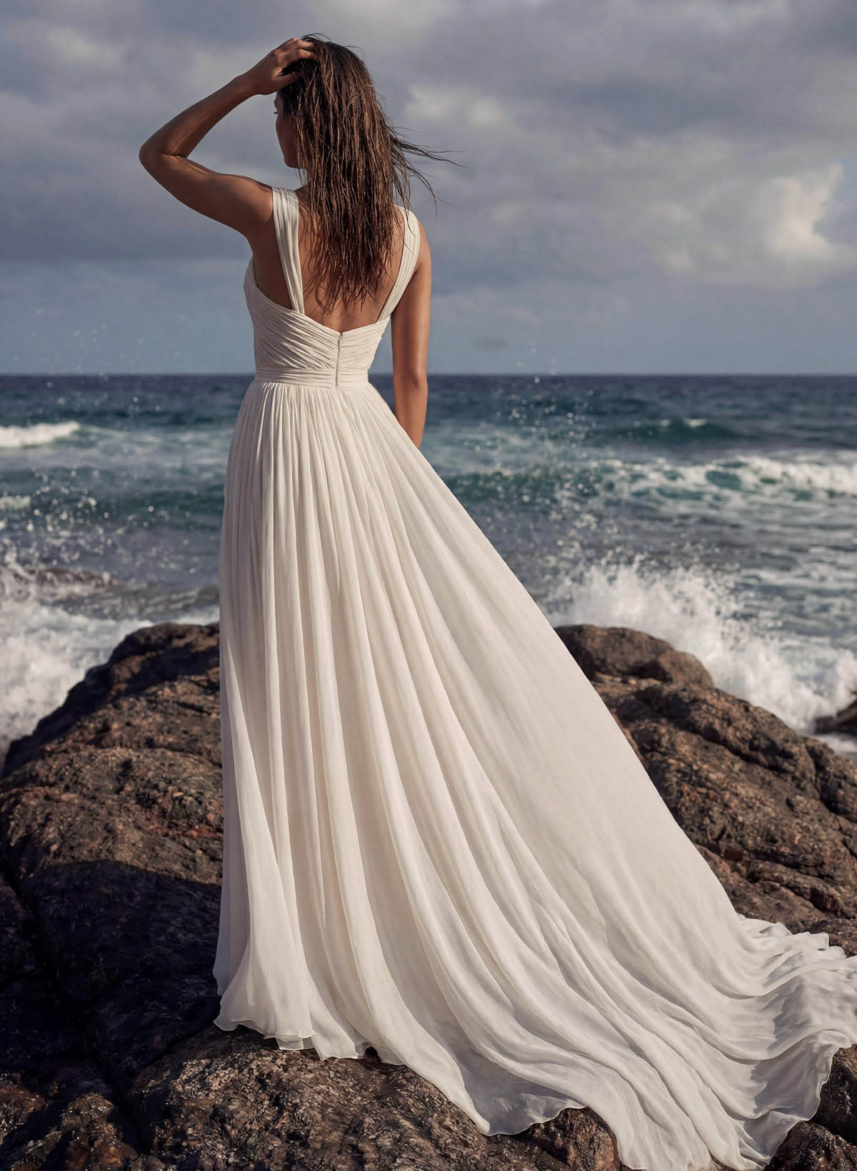 A-Line Chapel Train Chiffon Wedding Dresses With Split Front, image 4