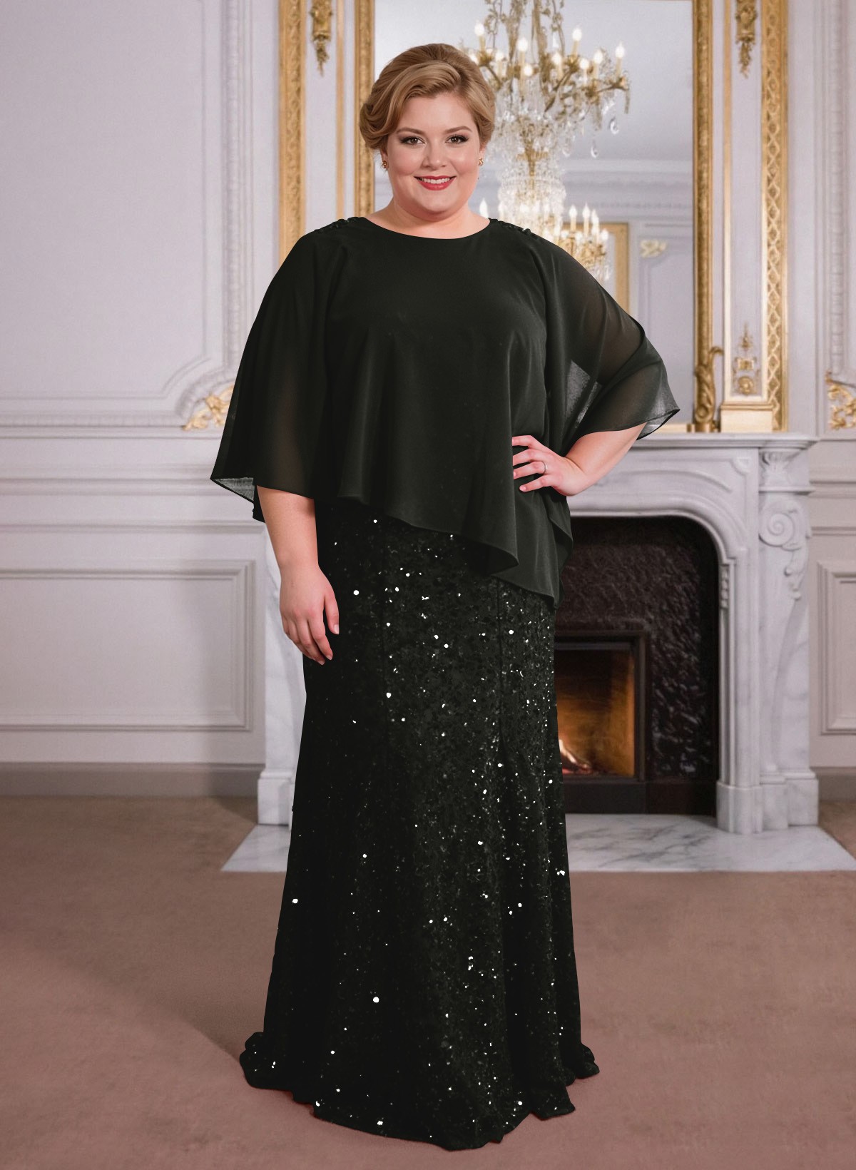 Elegant Floor-Length Chiffon/Sequined Mother Of The Bride Dresses With Beading