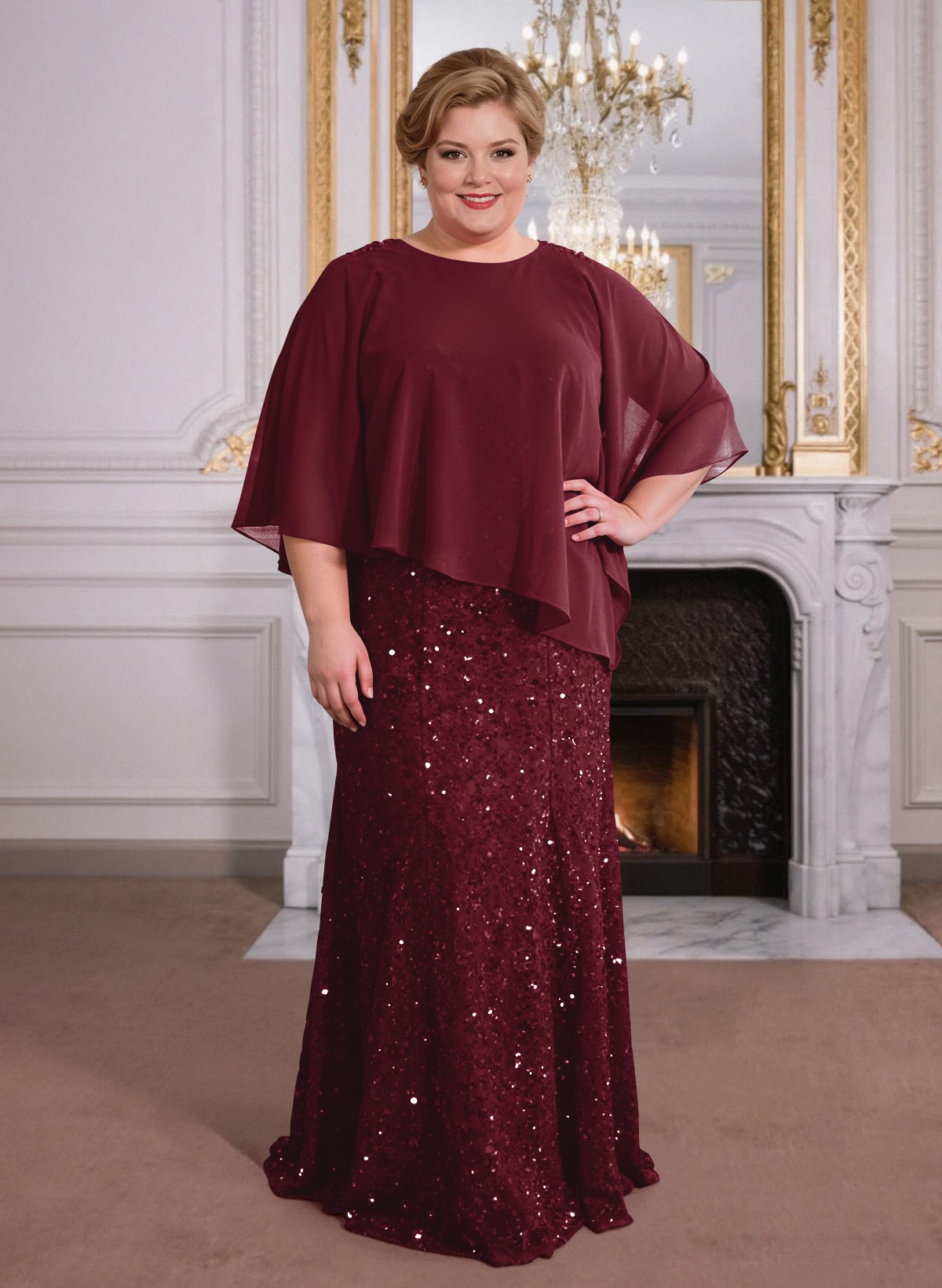 Elegant Floor-Length Chiffon/Sequined Mother Of The Bride Dresses With Beading
