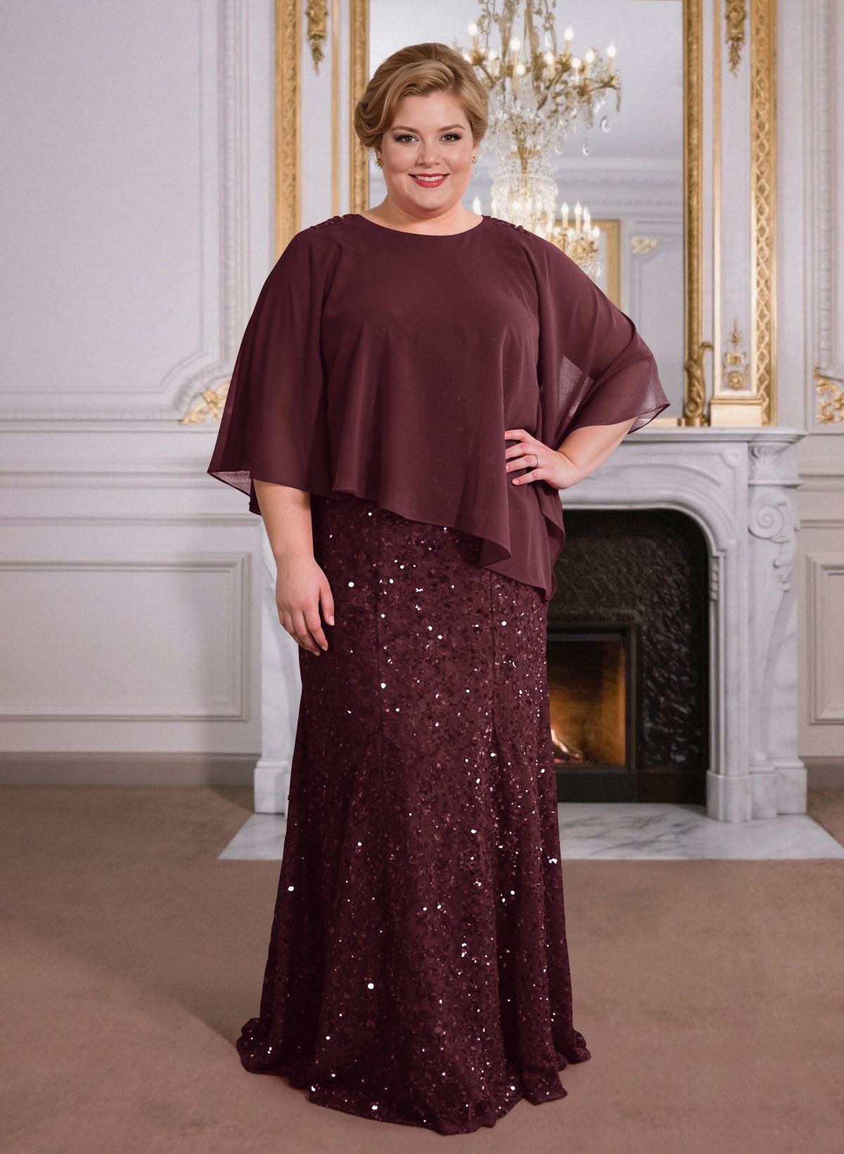 Elegant Floor-Length Chiffon/Sequined Mother Of The Bride Dresses With Beading