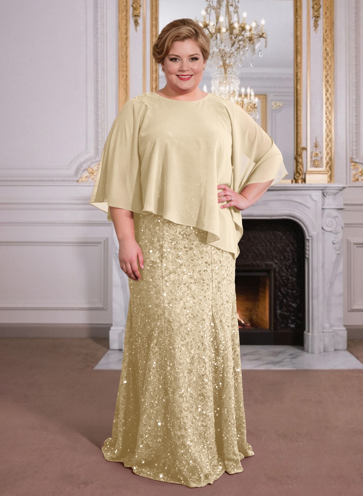 Elegant Floor-Length Chiffon/Sequined Mother Of The Bride Dresses With Beading