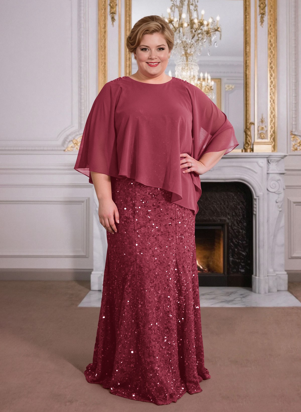 Elegant Floor-Length Chiffon/Sequined Mother Of The Bride Dresses With Beading