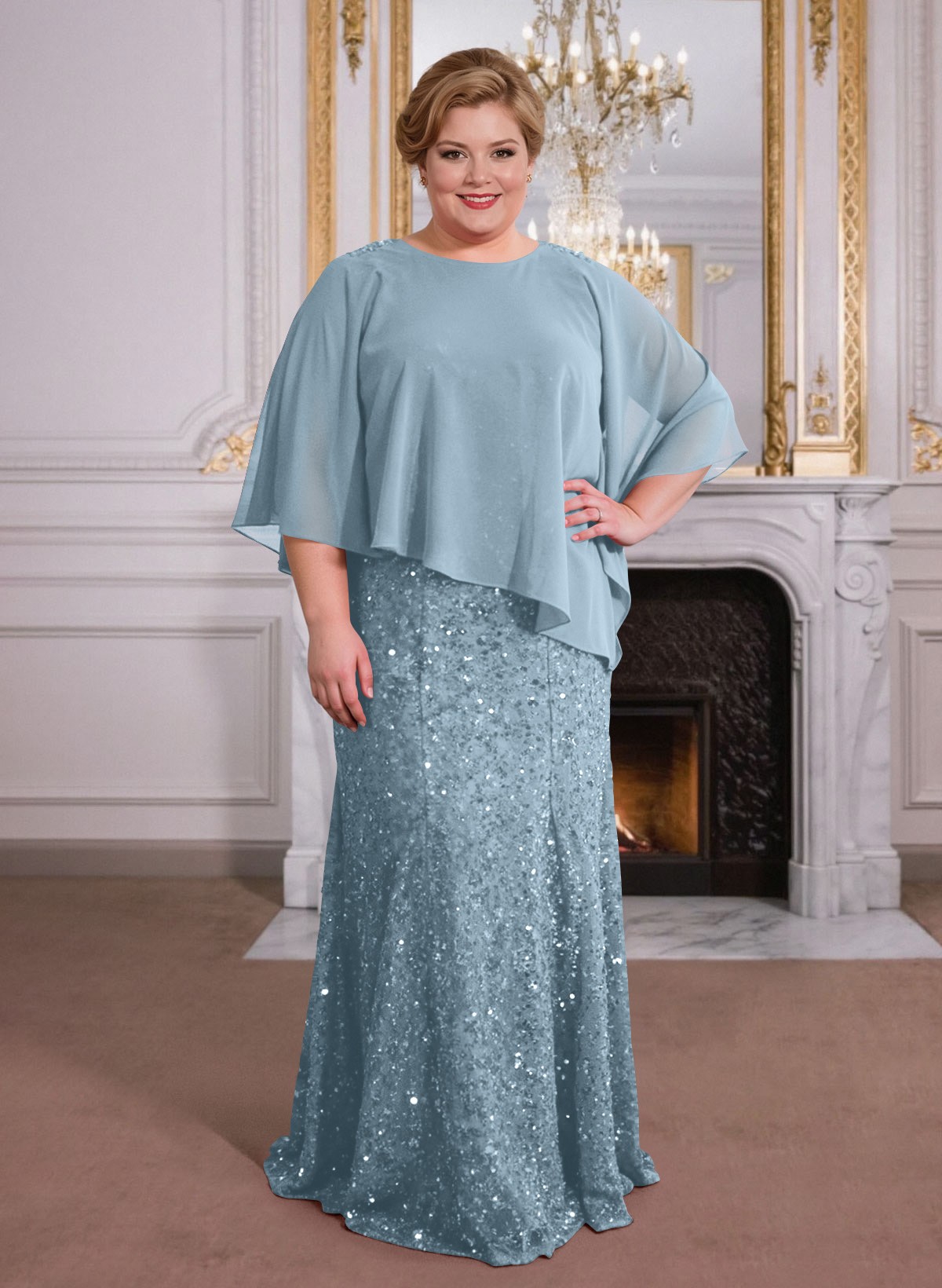 Elegant Floor-Length Chiffon/Sequined Mother Of The Bride Dresses With Beading