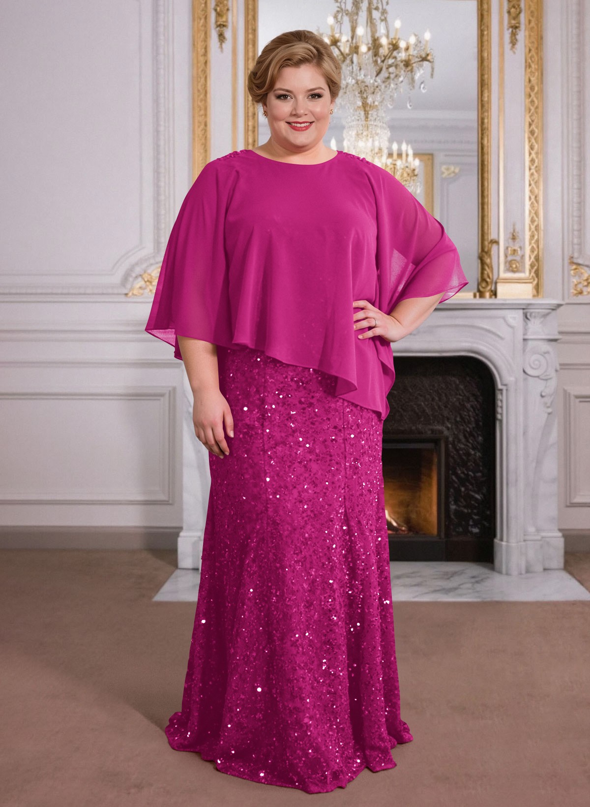 Elegant Floor-Length Chiffon/Sequined Mother Of The Bride Dresses With Beading